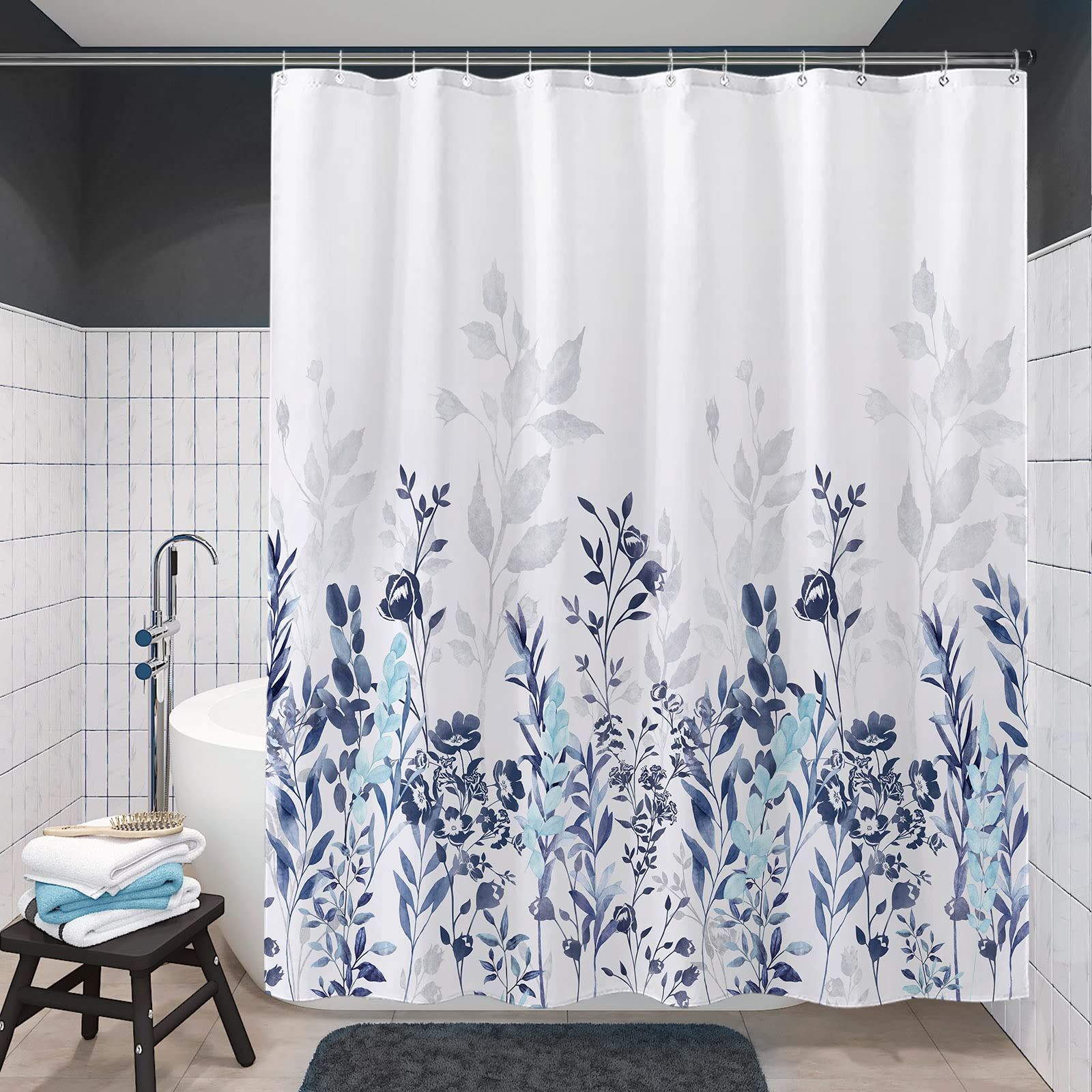 Fabric Shower Curtain,Japanese Style Flowers Shower Curtain Liner, Polyester view 3