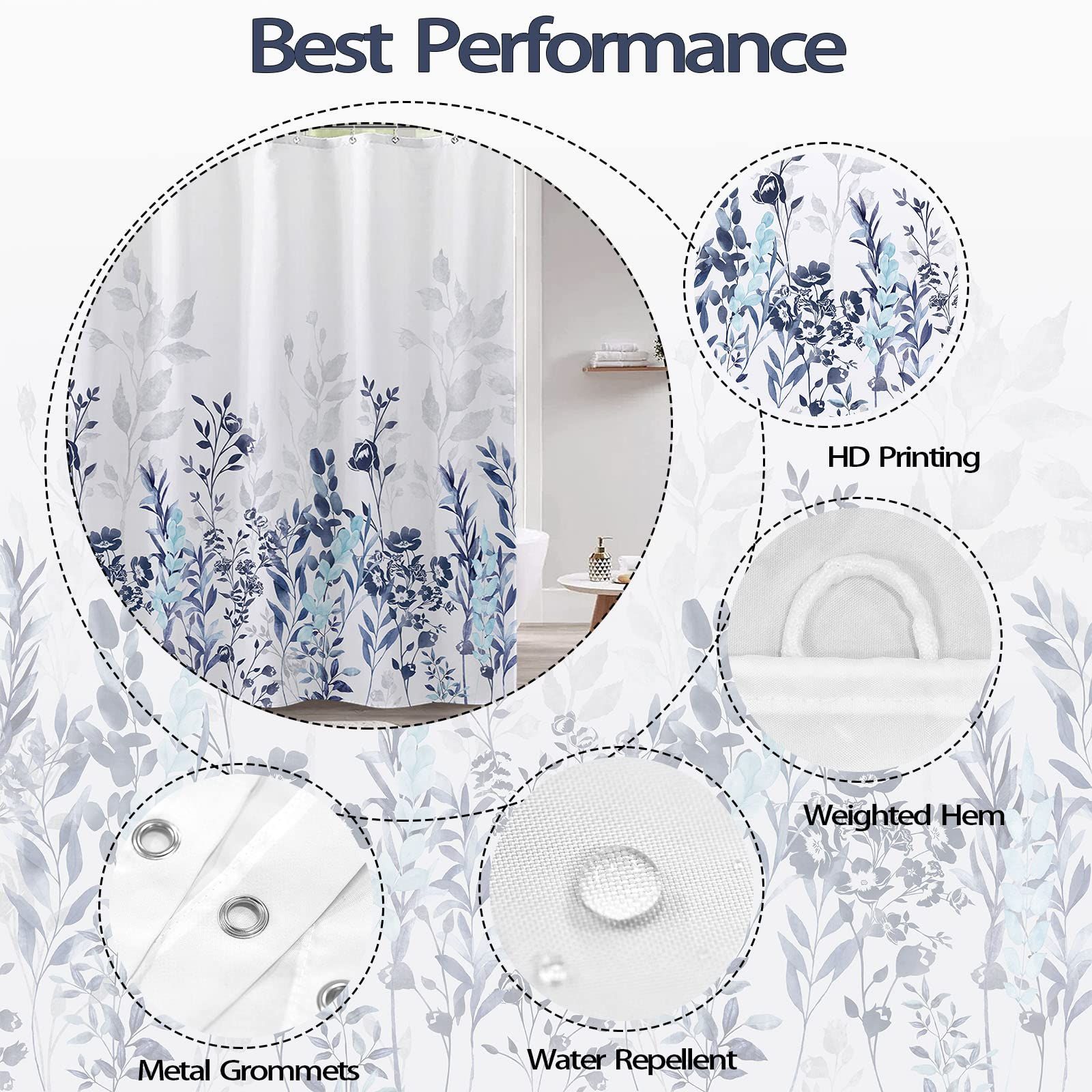 Fabric Shower Curtain,Japanese Style Flowers Shower Curtain Liner, Polyester view 4