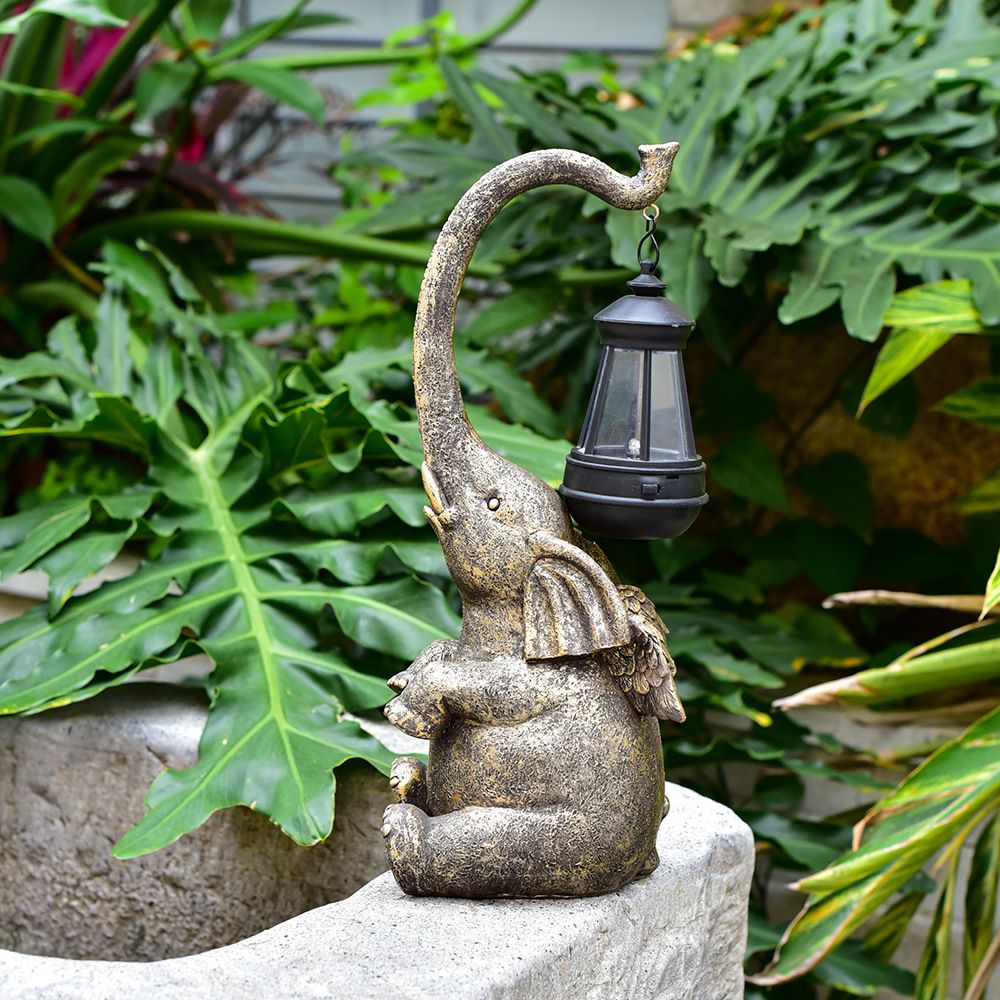 Outdoor Sculpture Figurine Statue Elephant Mother's Day Decorations Solar view 3