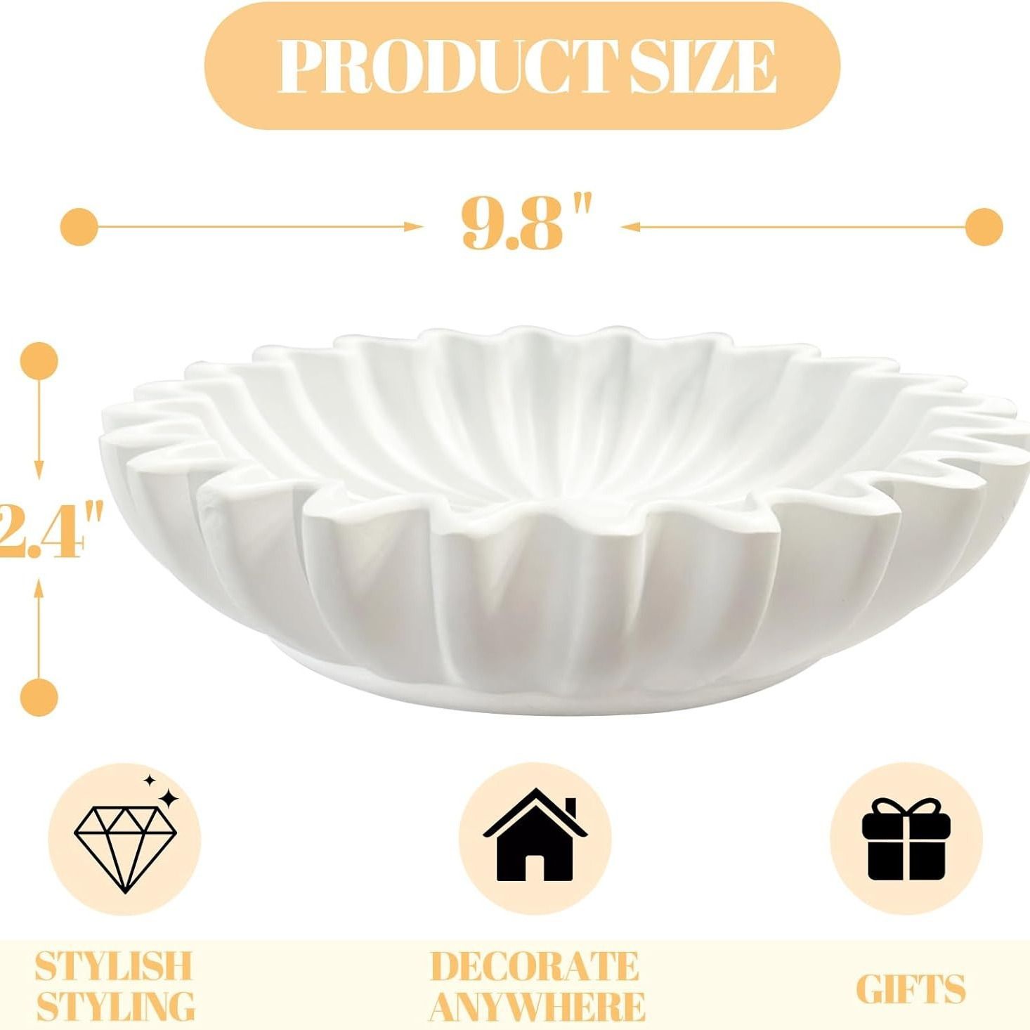 White Bowl Decor Fluted Ruffle Decorative Modern Resin Design Perfect for view 4