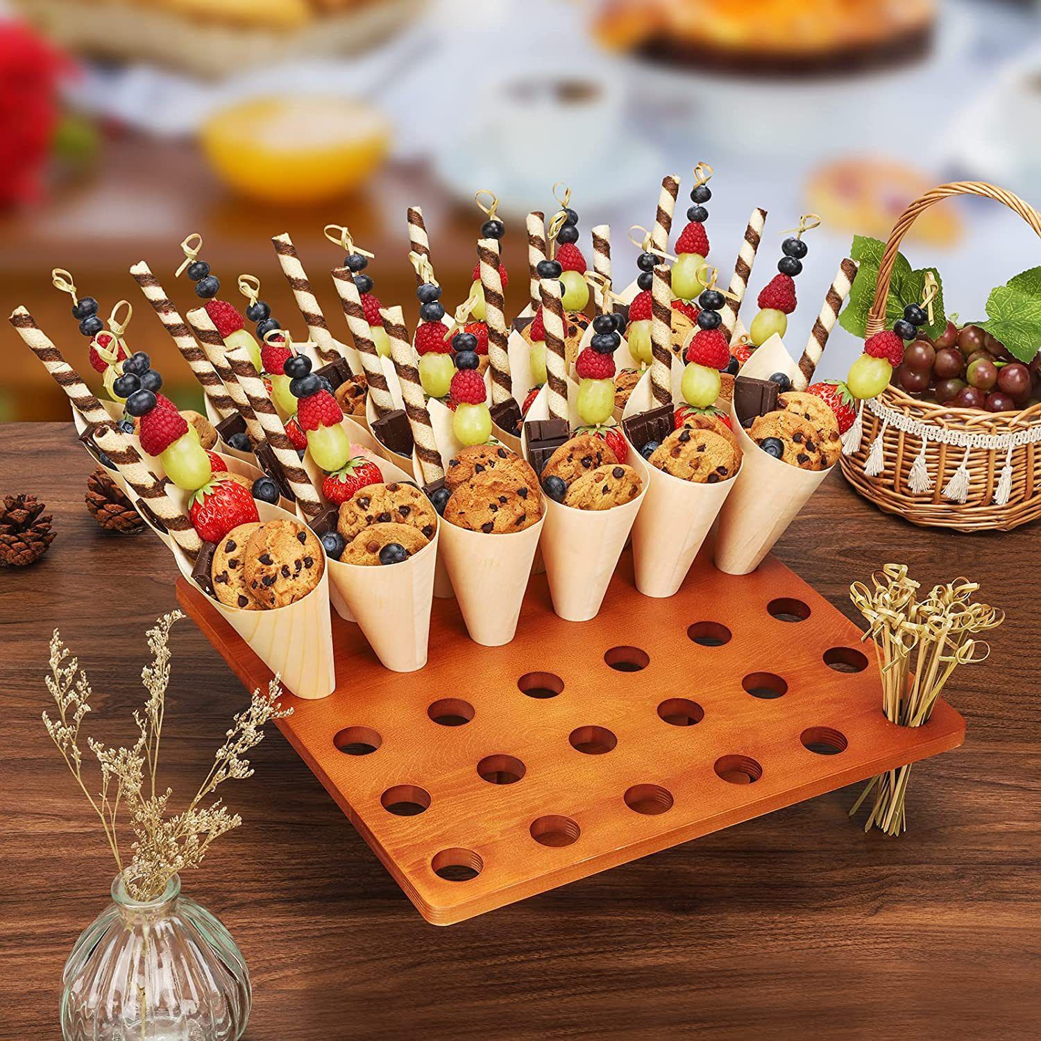 Ice Cream Cone Holder,Wooden Food Cone Holder With 36 Holes, Food Display — image 1