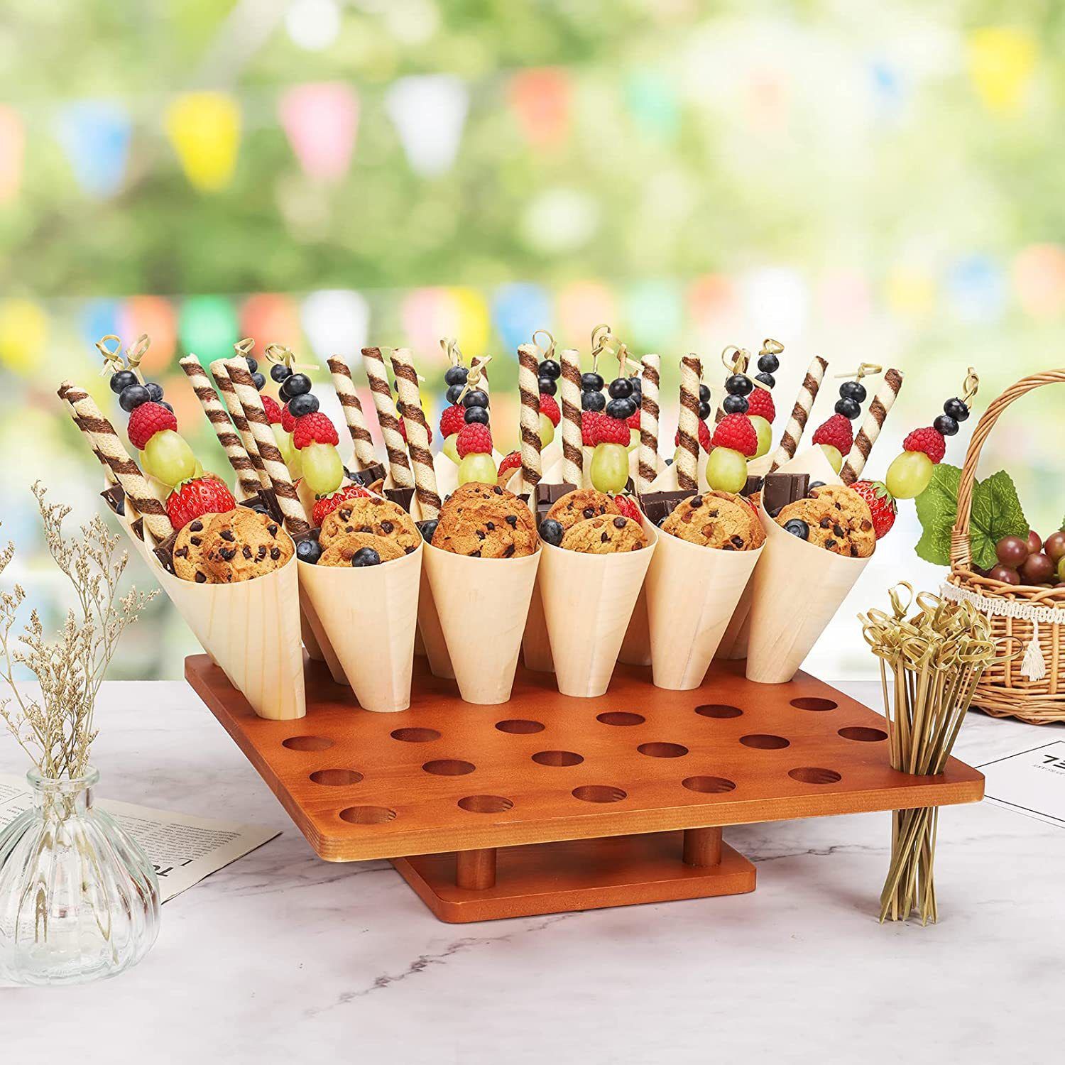 Ice Cream Cone Holder,Wooden Food Cone Holder With 36 Holes, Food Display view 2