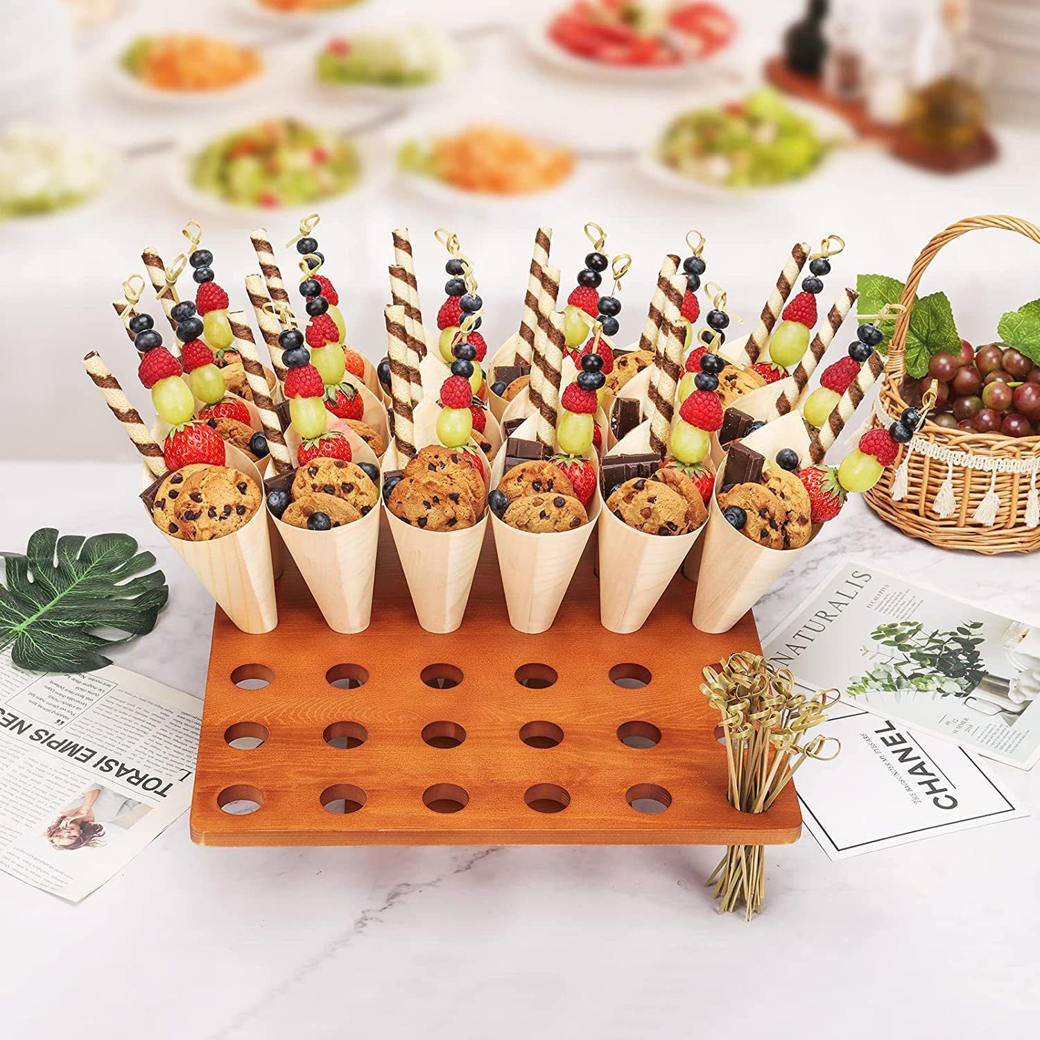 Ice Cream Cone Holder,Wooden Food Cone Holder With 36 Holes, Food Display view 3
