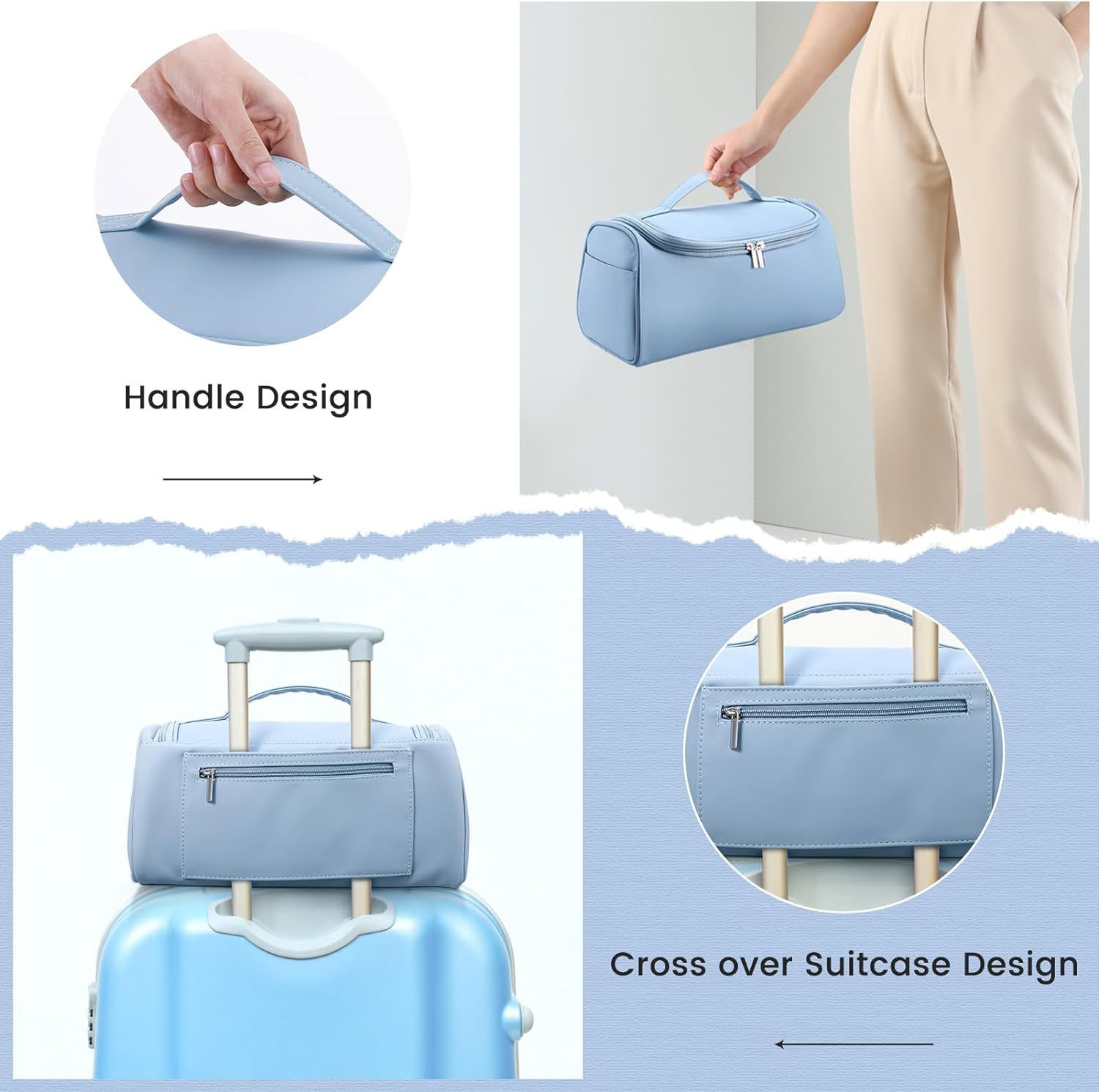 Large Makeup Bag,PU-Leather Water-resistant Toiletry Pouch,Portable Travel view 2