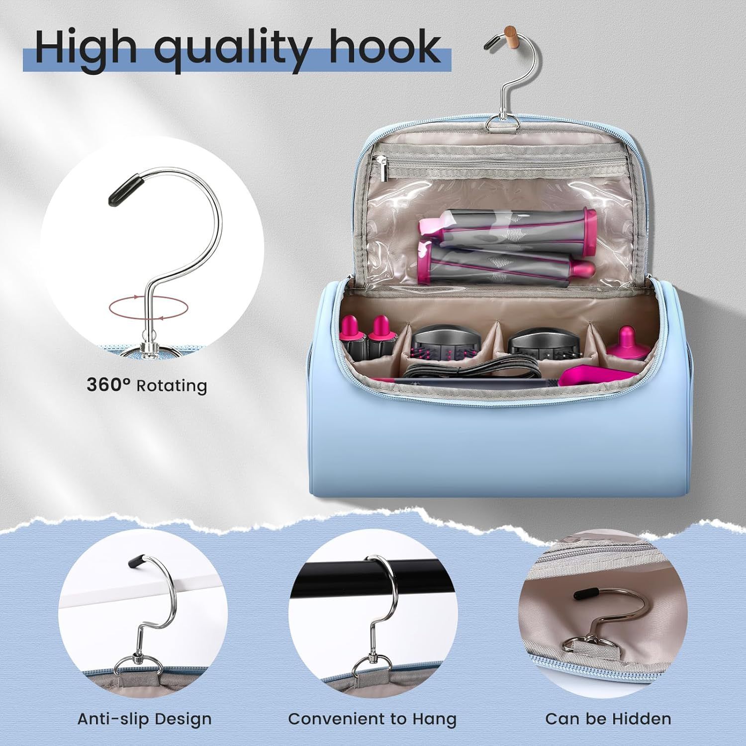 Large Makeup Bag,PU-Leather Water-resistant Toiletry Pouch,Portable Travel view 3
