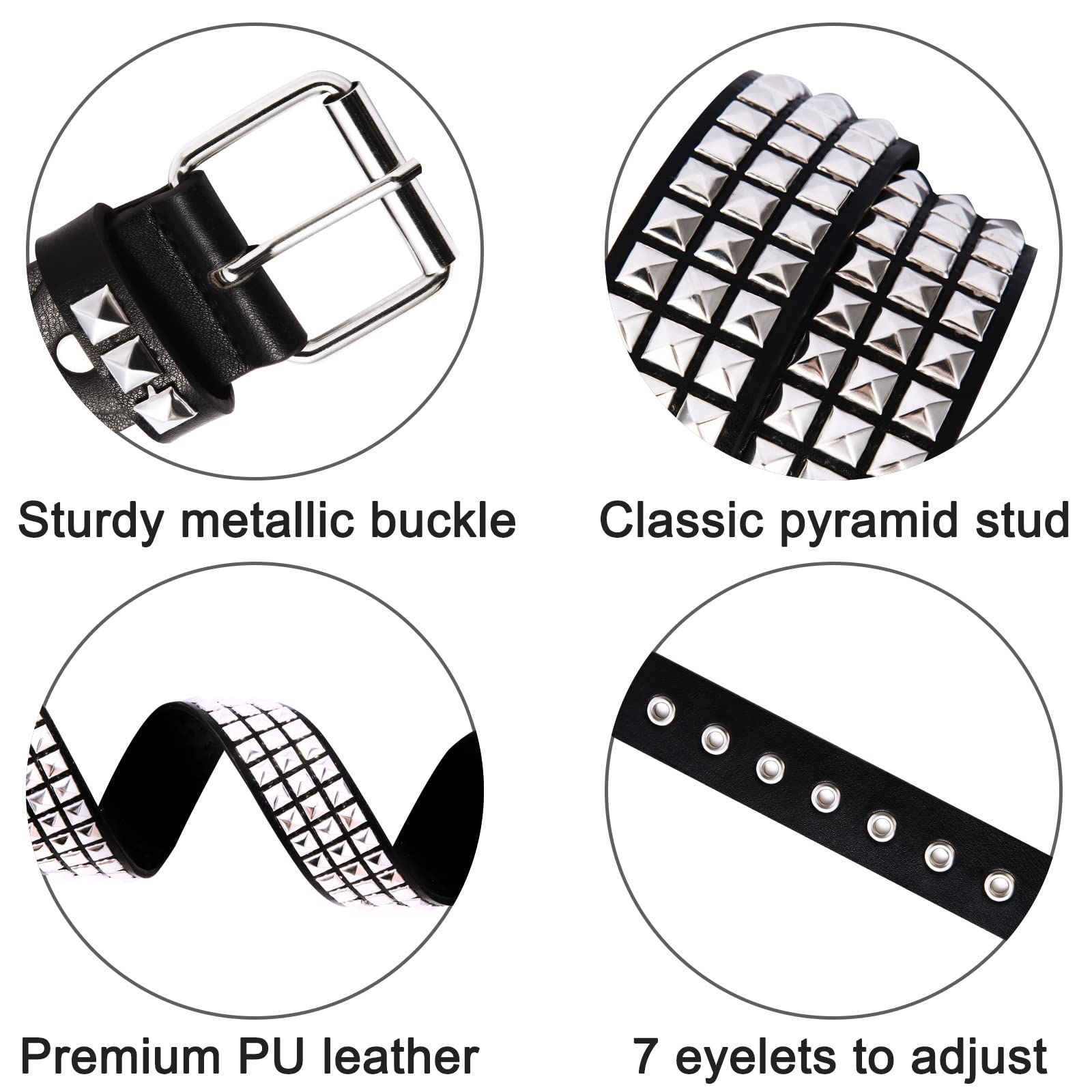 Studded Belt Metal Punk Rock Rivet Belts for Women/Men which is durable view 3