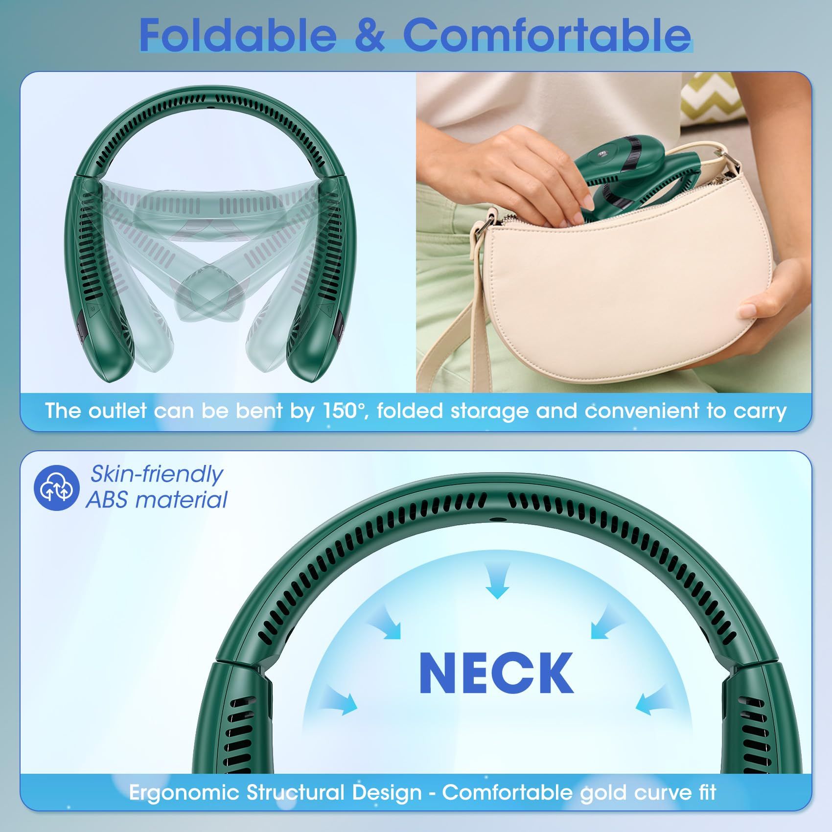 Portable Neck Fan, Bladeless Neck Fan Rechargeable with 5000mAh Battery, 360° view 3