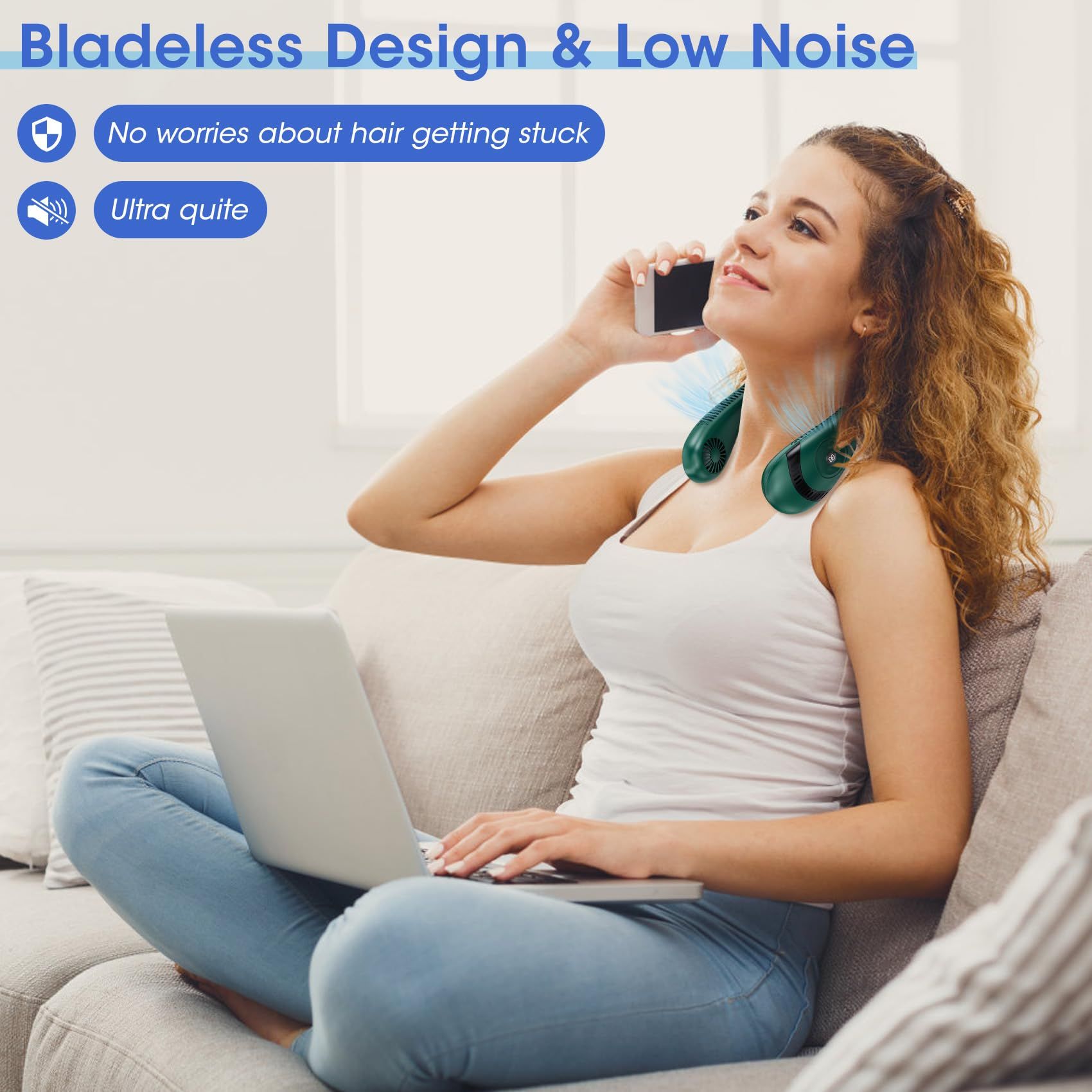 Portable Neck Fan, Bladeless Neck Fan Rechargeable with 5000mAh Battery, 360° view 4