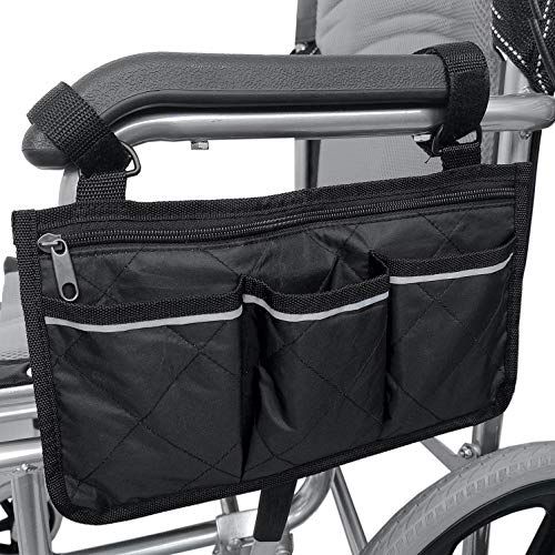 Wheelchair Side Bag, Waterproof Armrest Pouch Bag with Black Bright Line