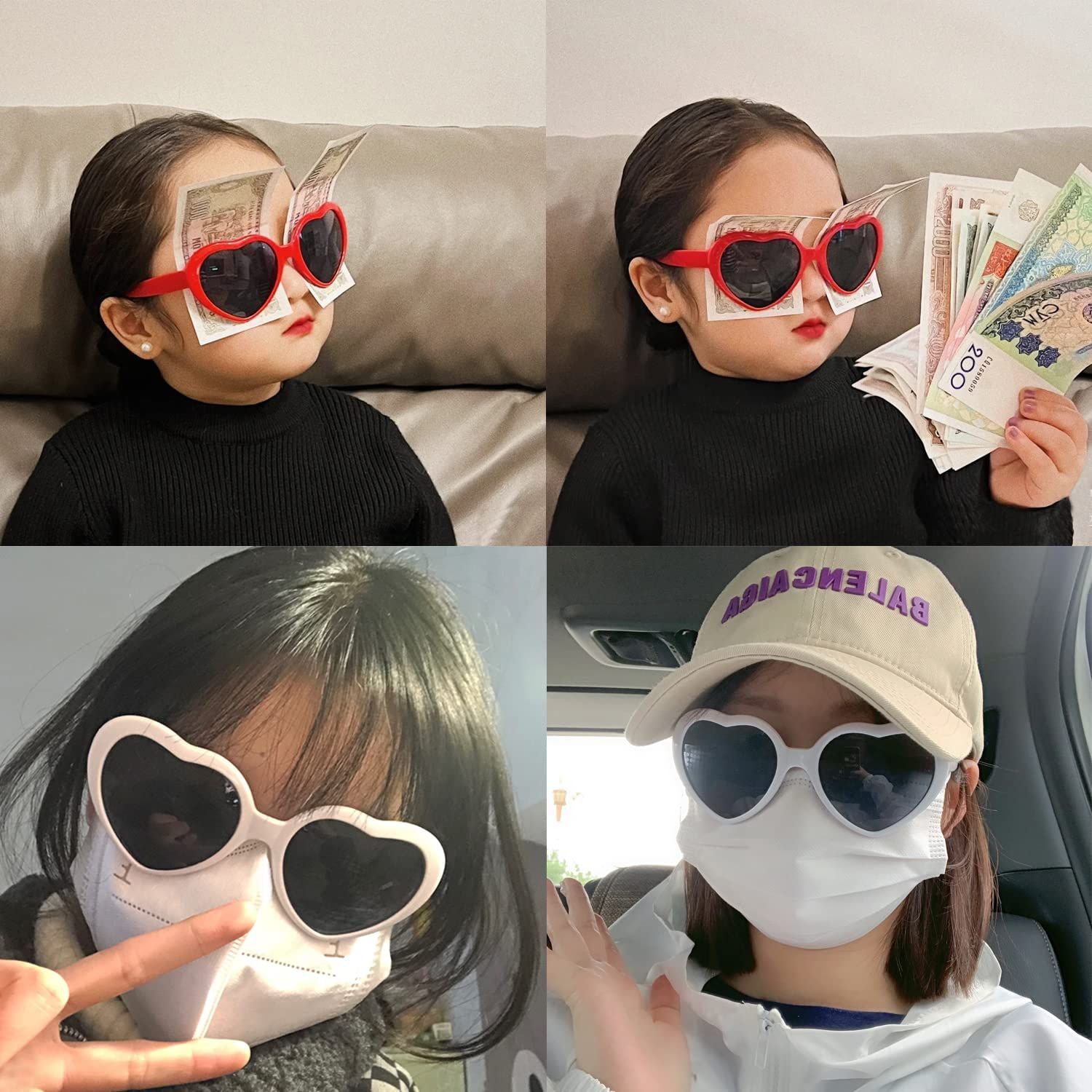 4pcs Heart Sunglasses for Women Men Valentine's Day Festival Party Rave Light view 4