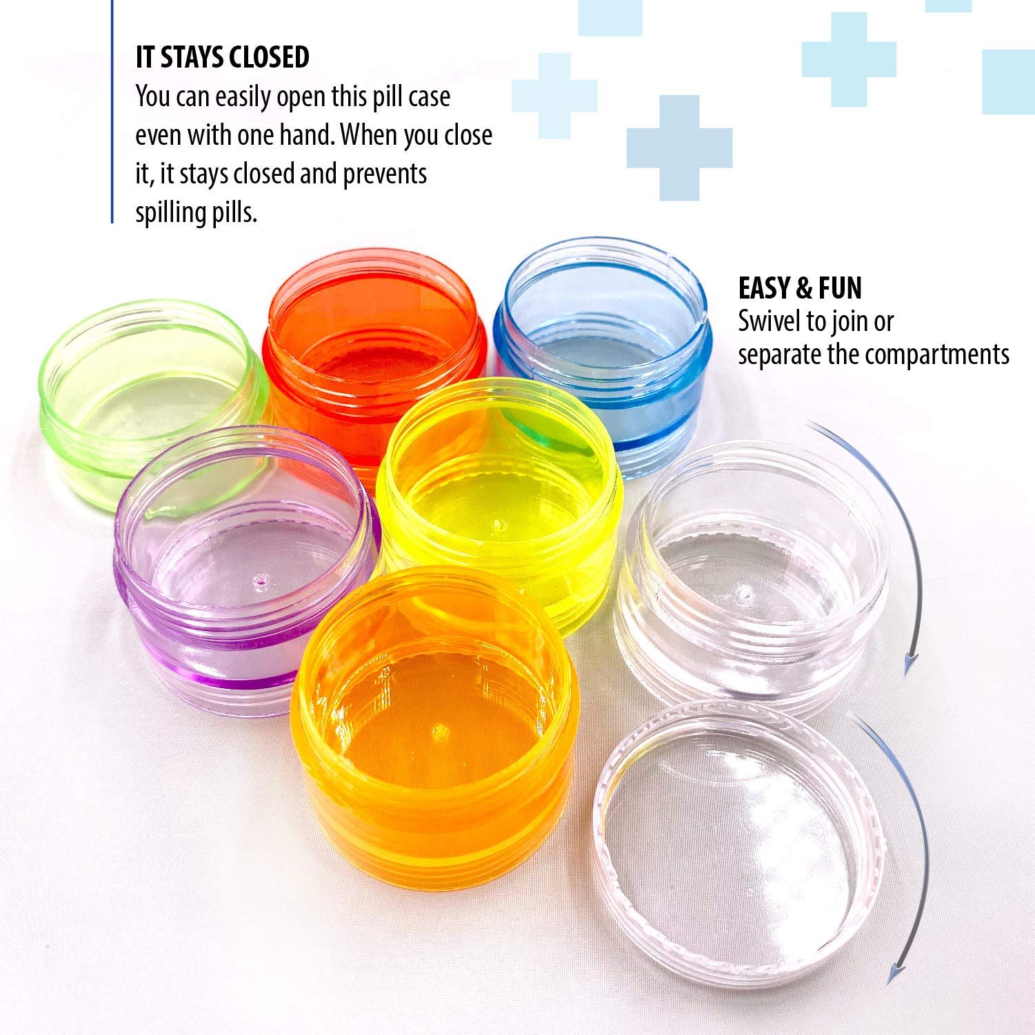 2 Pack Rainbow 7 Day Stackable Pill Organizer case Small (Seven Day Weekly view 2