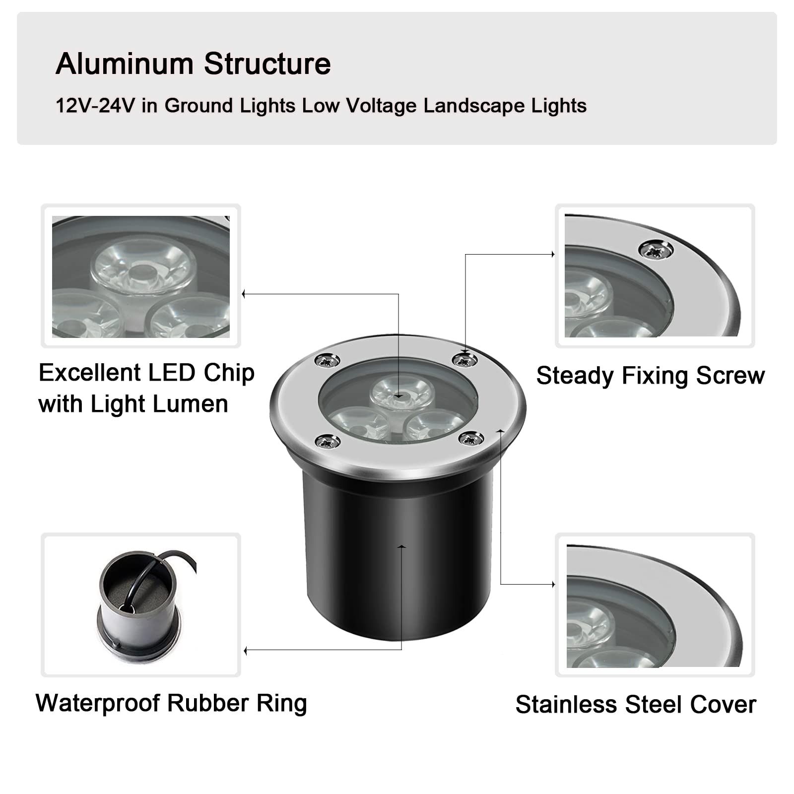 3pcs Low Voltage In-ground Lights LED Well Light Landscape Light 3W 12V 24V view 2