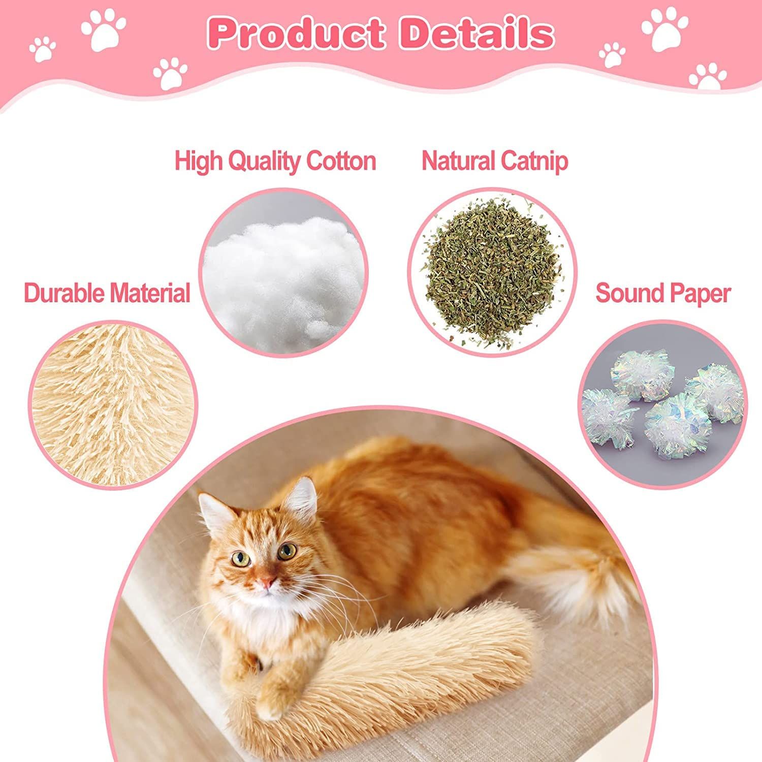 Dorakitten Cat Catnip Toys for Indoor Kitten: 3 Pcs Soft and Resistant Pillows view 3