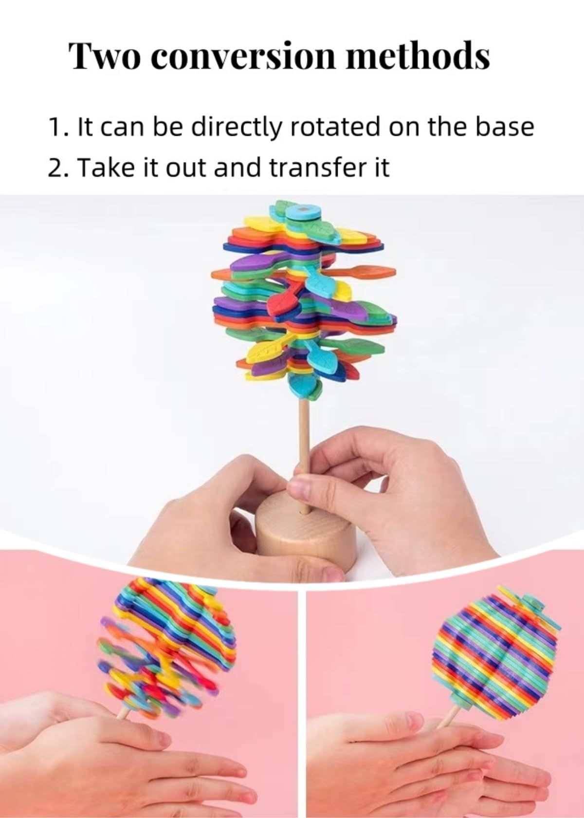 2 Pack Wooden Lollipop Decompression Toy Decorations Sensory Magic Rotating view 2