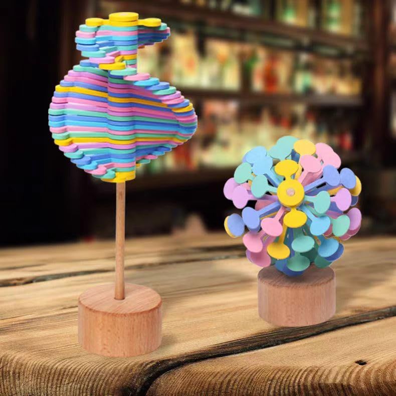 2 Pack Wooden Lollipop Decompression Toy Decorations Sensory Magic Rotating view 3