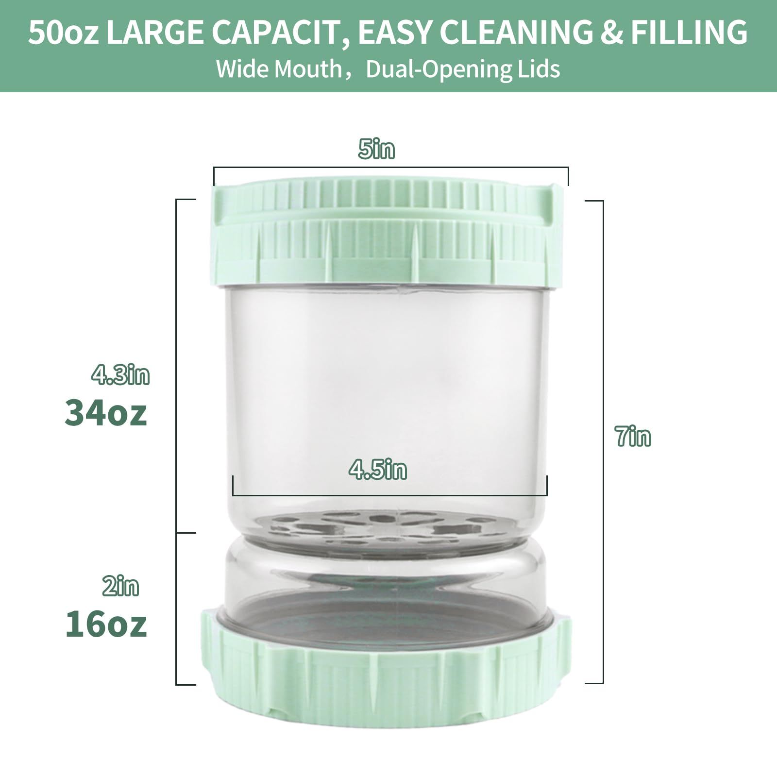 Pickle Jar with Strainer Flip - 50oz Large Jars with Lids — image 1
