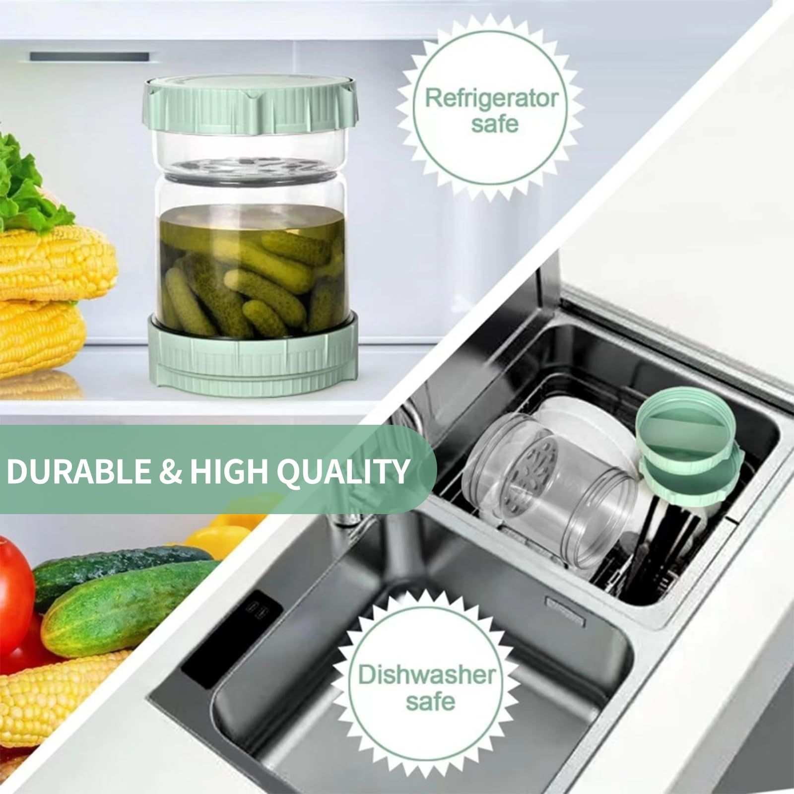 Pickle Jar with Strainer Flip - 50oz Large Jars with Lids view 4
