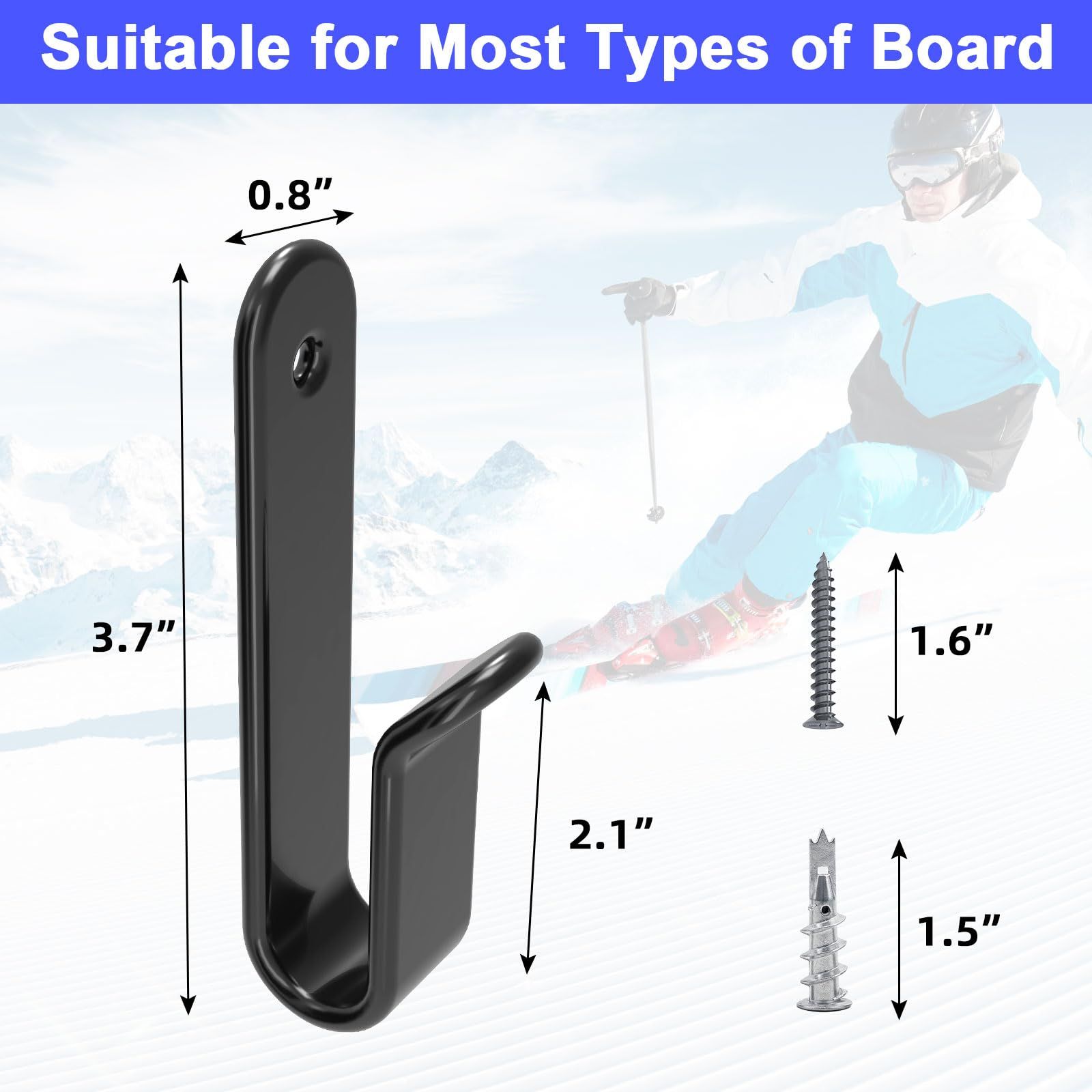 2pcs Horizontal Snowboard Wall Mount Clips Snowboard Wall Rack Snowboard Mount view 2