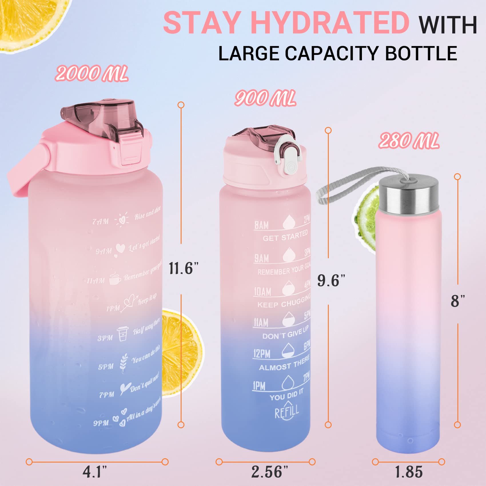 Set of 3 BPA-free Water Bottles 64 oz view 2