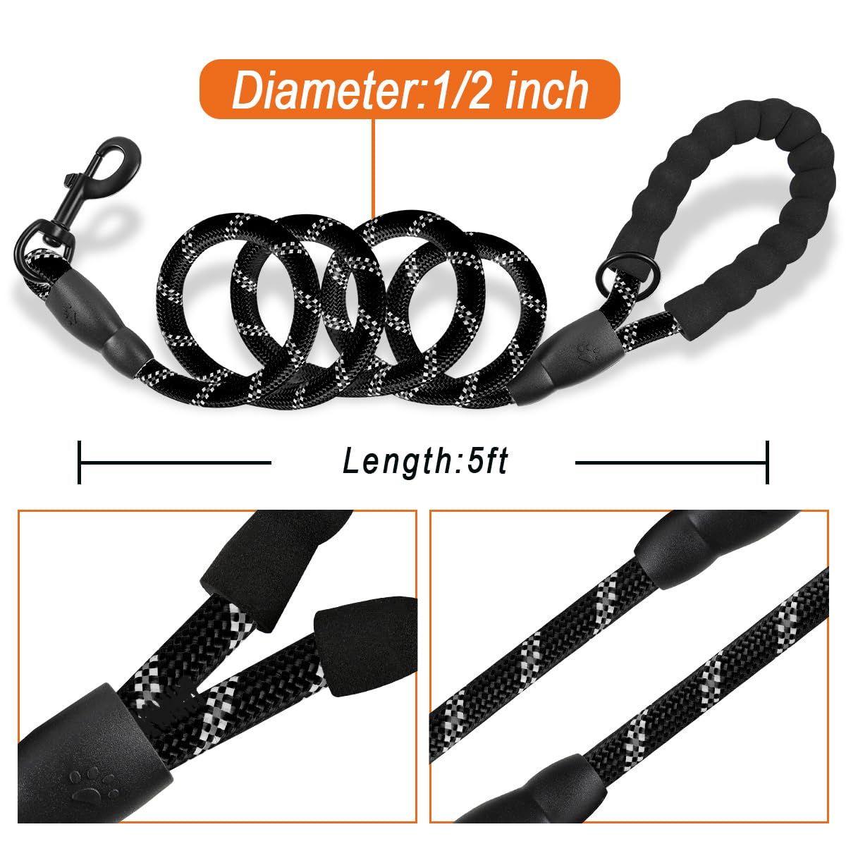 Dog Leashes for Large Dogs Heavy Duty Dog Leash 2 Pack 5 FT with Comfortable view 4