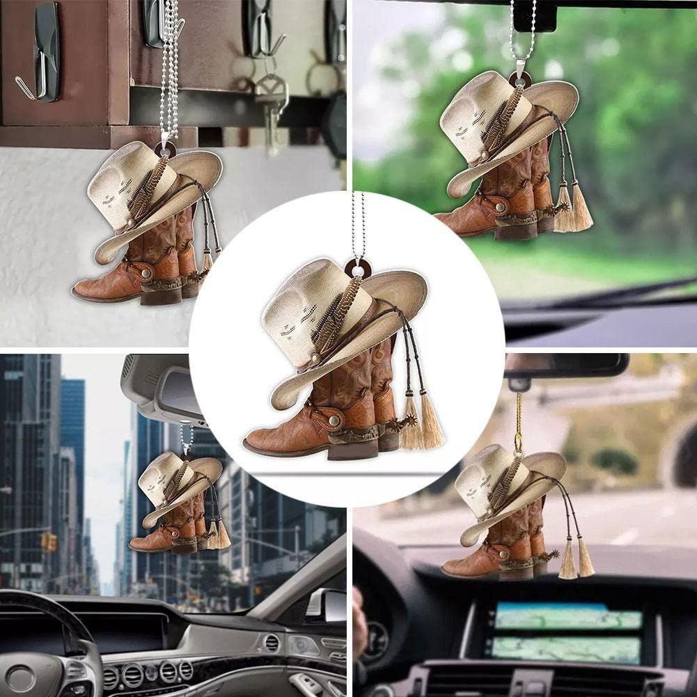 Cowboy Ornament, Cowboy Gifts, Cowboy Boots and Hat Car Ornaments Personalized view 4