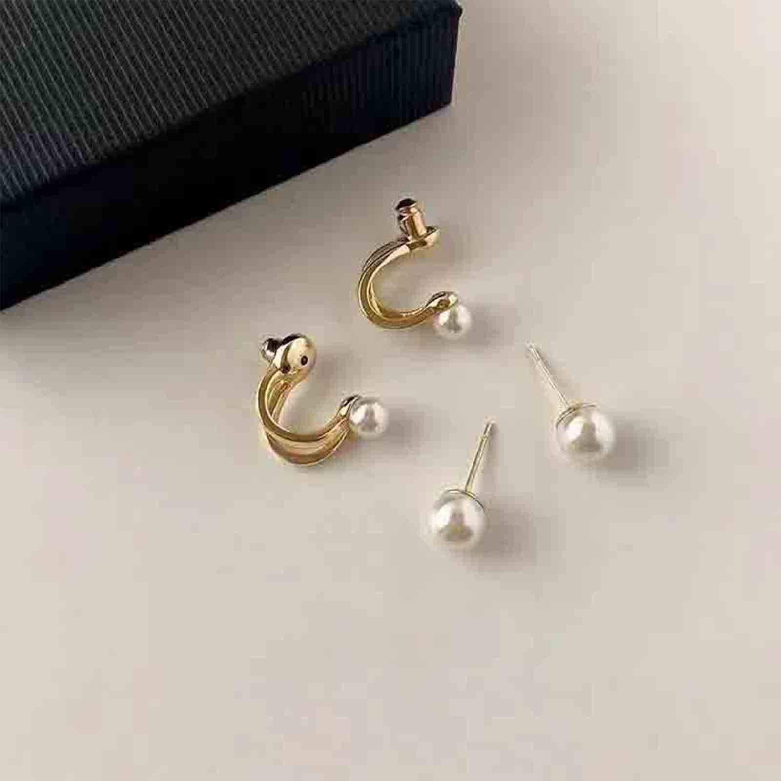 Vintage Pearl Ear Jacket Earrings Stud Claw Earring Gold Front Back Earrings