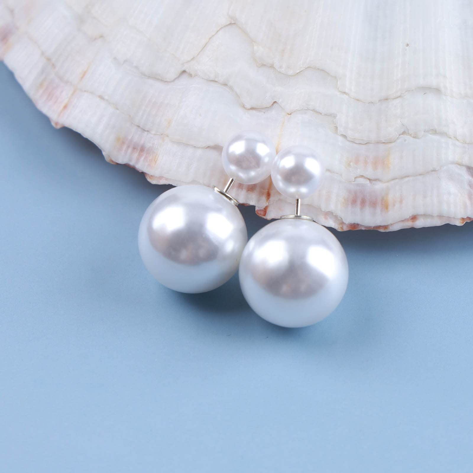 Vintage Pearl Ear Jacket Earrings Large Pearl Earrings Silver Front Back