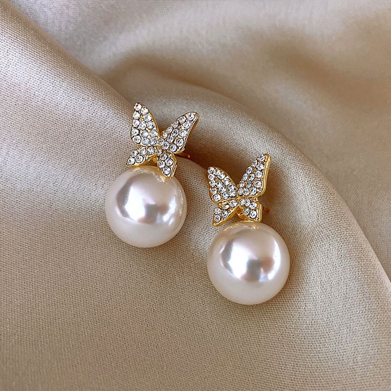 Rhinestone Butterfly Earrings for Women Bow Earrings Gold Crystal Earrings