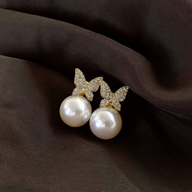 Rhinestone Butterfly Earrings for Women Bow Earrings Gold Crystal Earrings view 3