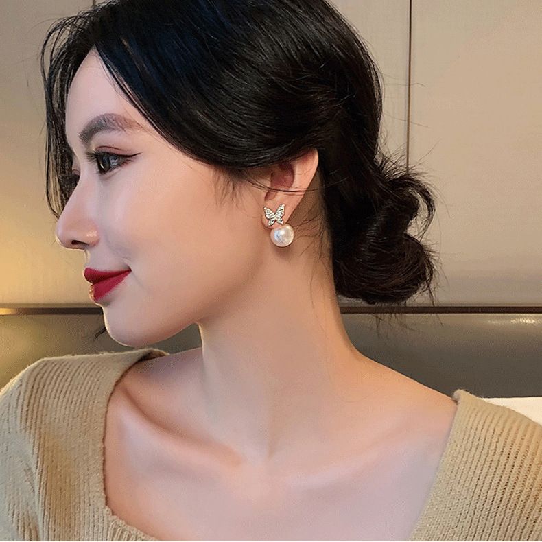 Rhinestone Butterfly Earrings for Women Bow Earrings Gold Crystal Earrings view 4