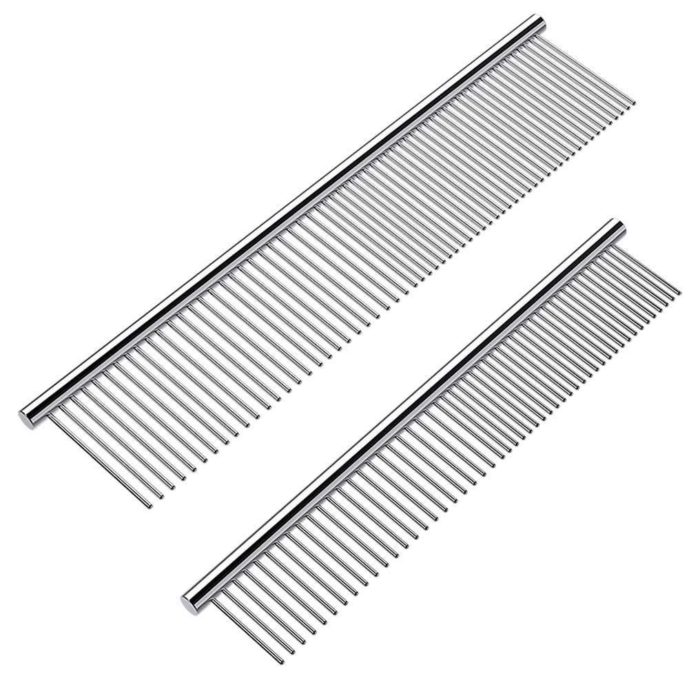 2 Pack Dog Combs with Rounded Ends Stainless Steel Teeth