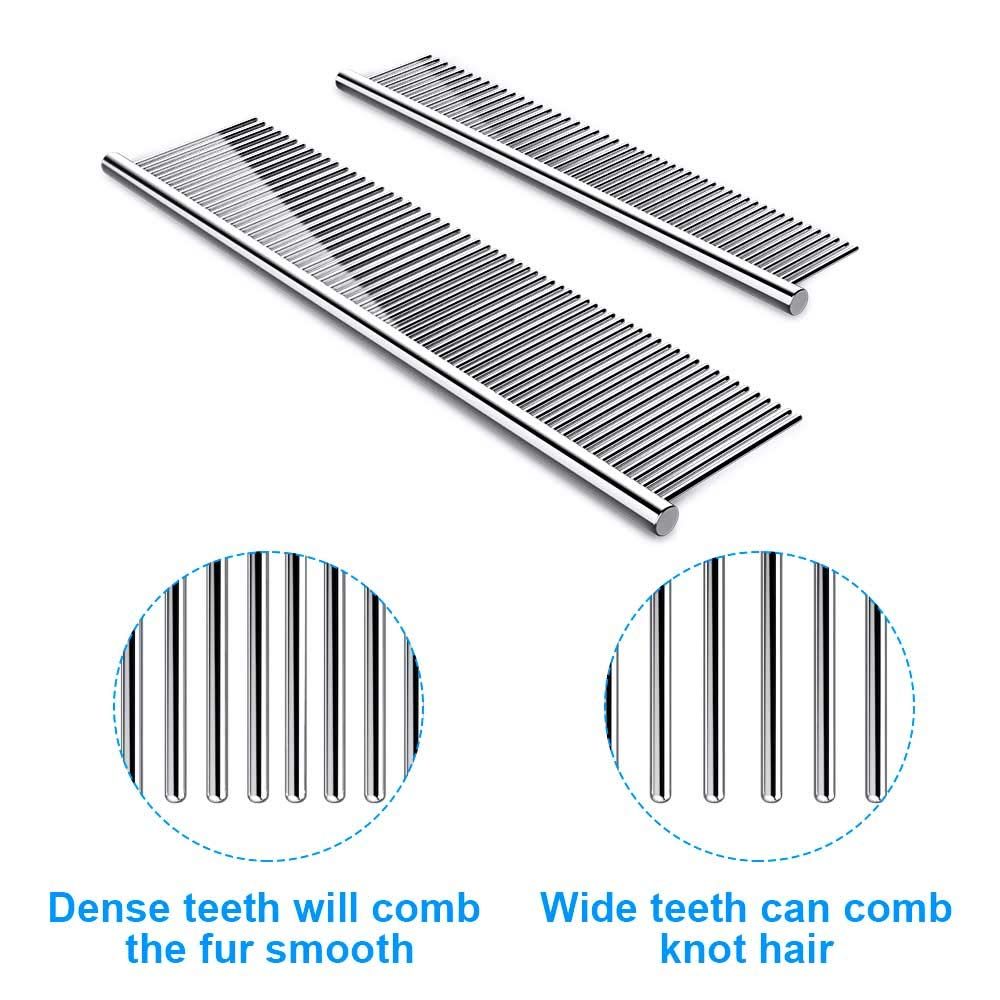 2 Pack Dog Combs with Rounded Ends Stainless Steel Teeth view 4