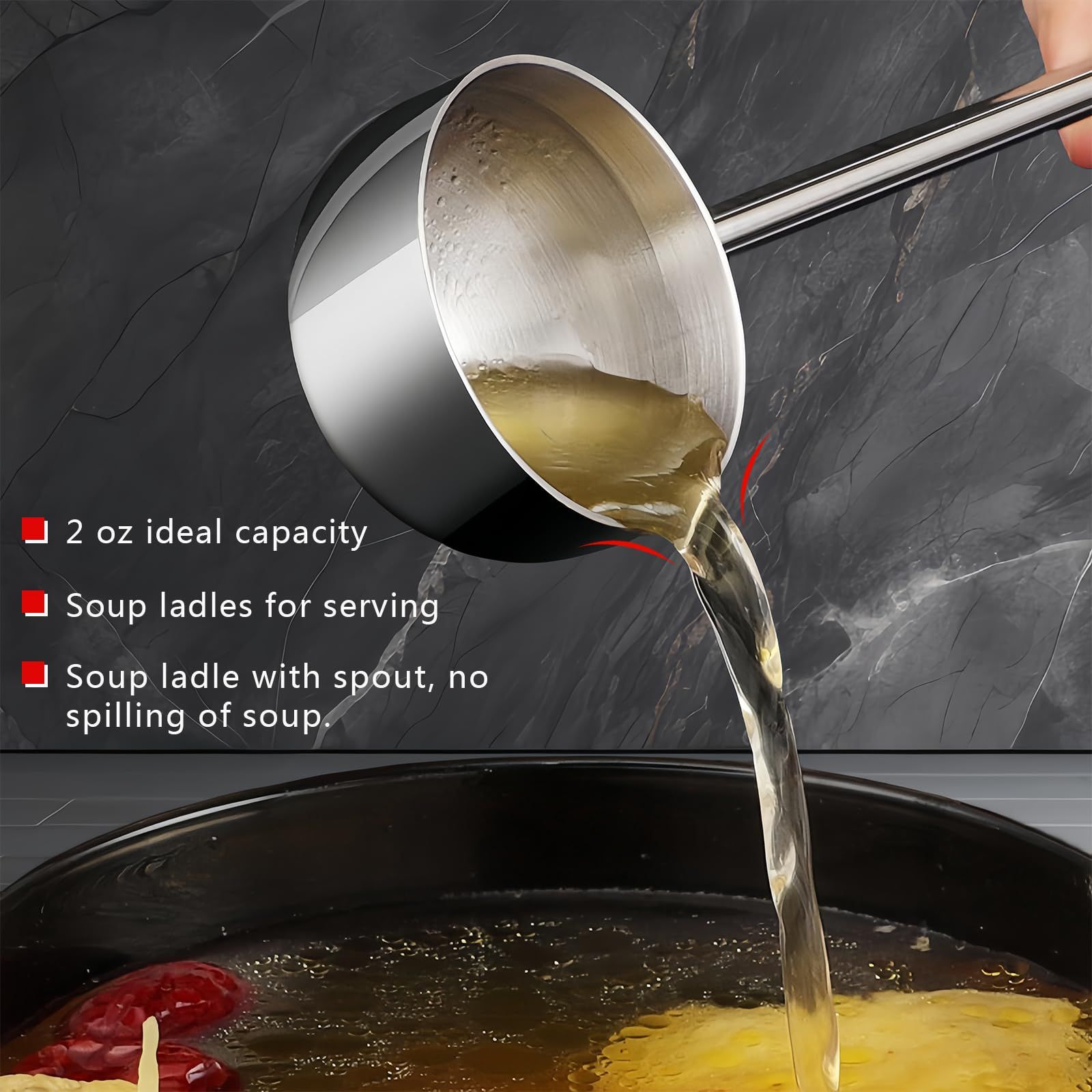 Small Soup Ladle SUS304 Stainless Steel Metal Deep Spoon With Pour Spout 2 oz view 3