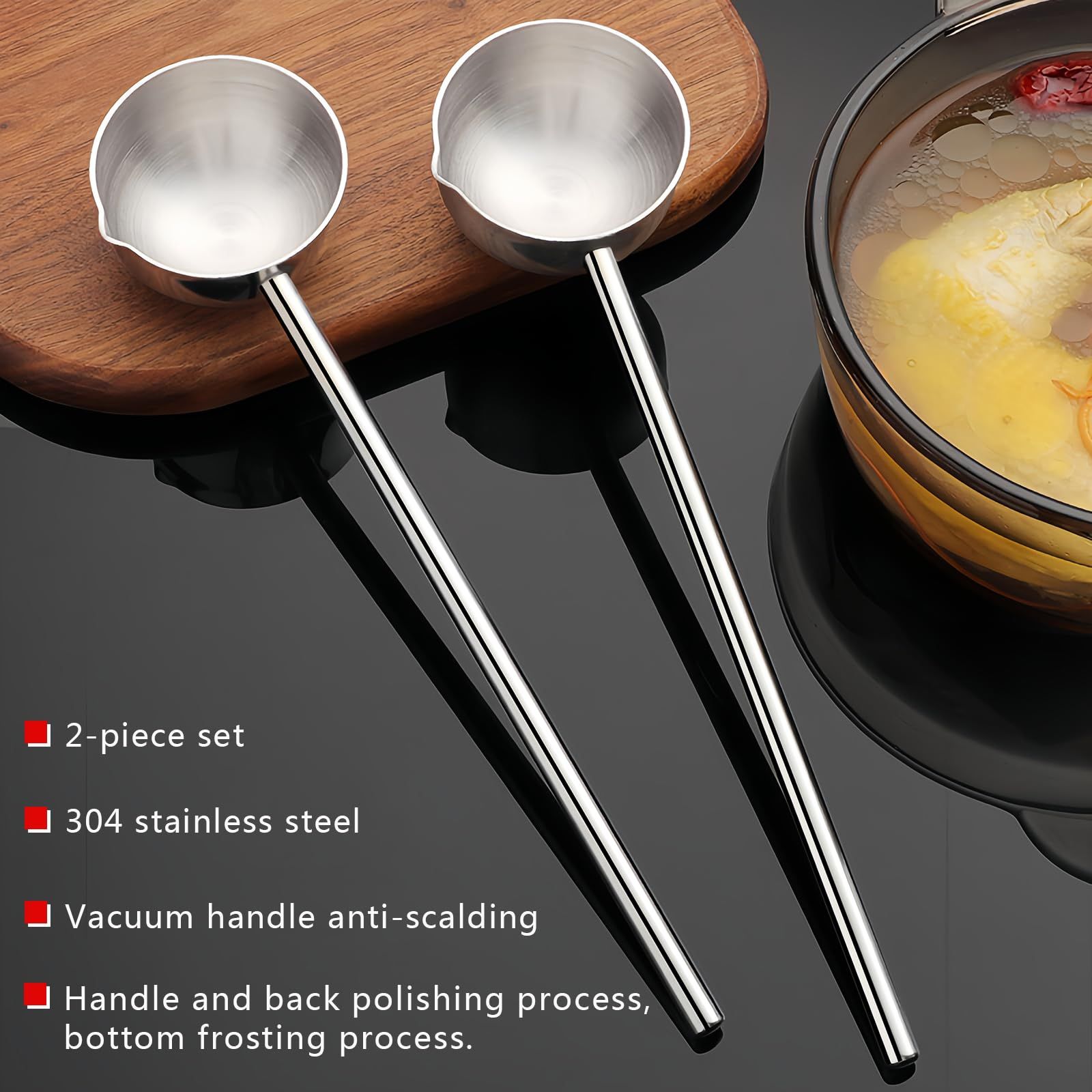 Small Soup Ladle SUS304 Stainless Steel Metal Deep Spoon With Pour Spout 2 oz view 4
