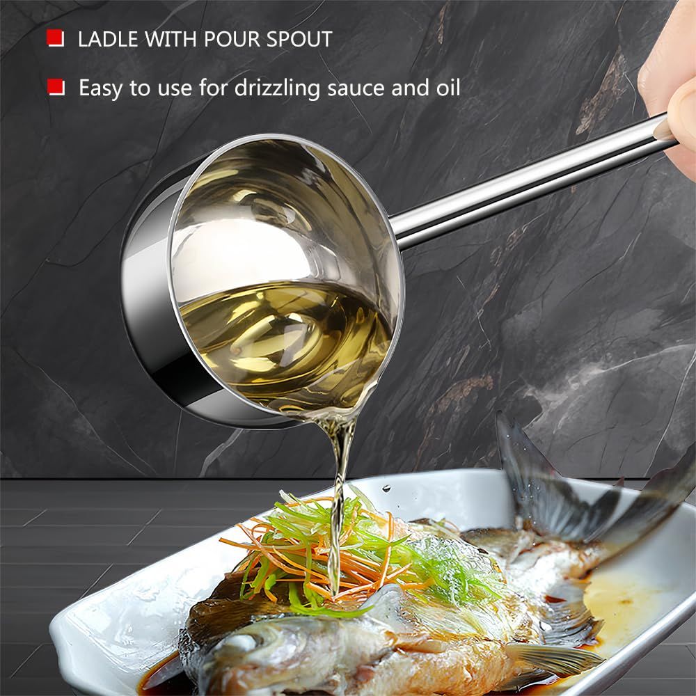 Small Soup Ladle SUS304 Stainless Steel Metal Deep Spoon With Pour Spout 2 oz view 5