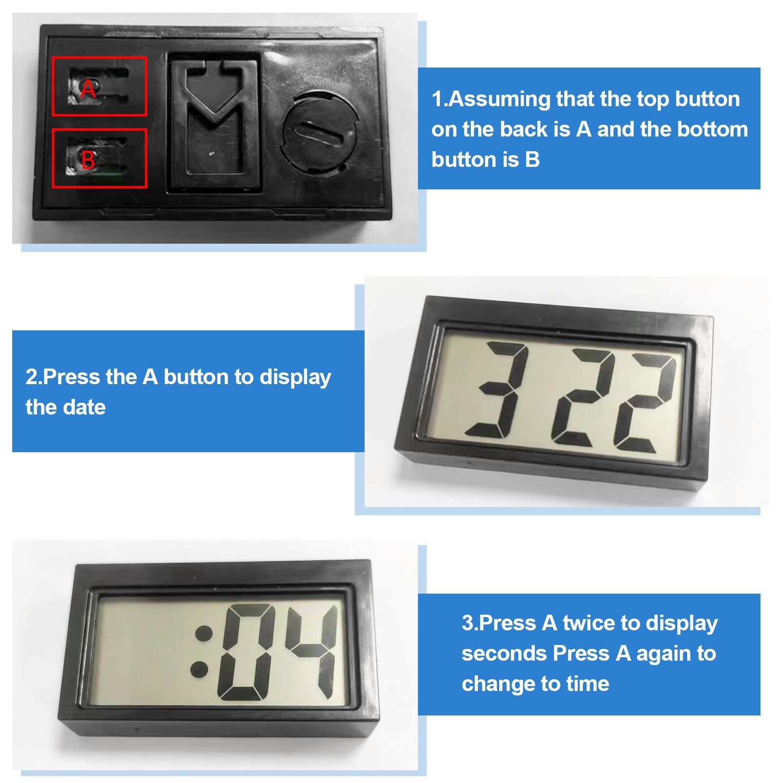 Small Digital Clock， with Jumbo LCD Time & Day Display，Mini Automotive Small view 4