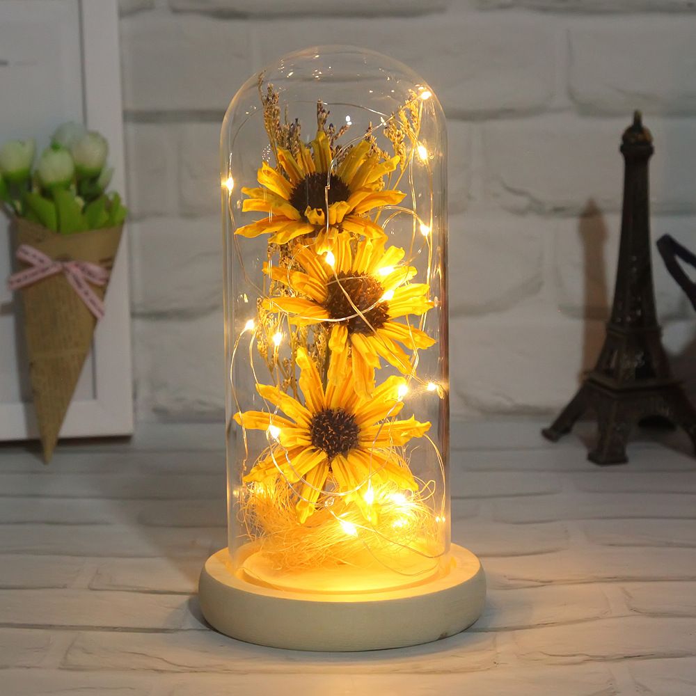 Sunflower in Glass Dome Gifts for Women Enchanted Flower with LED Light — image 1