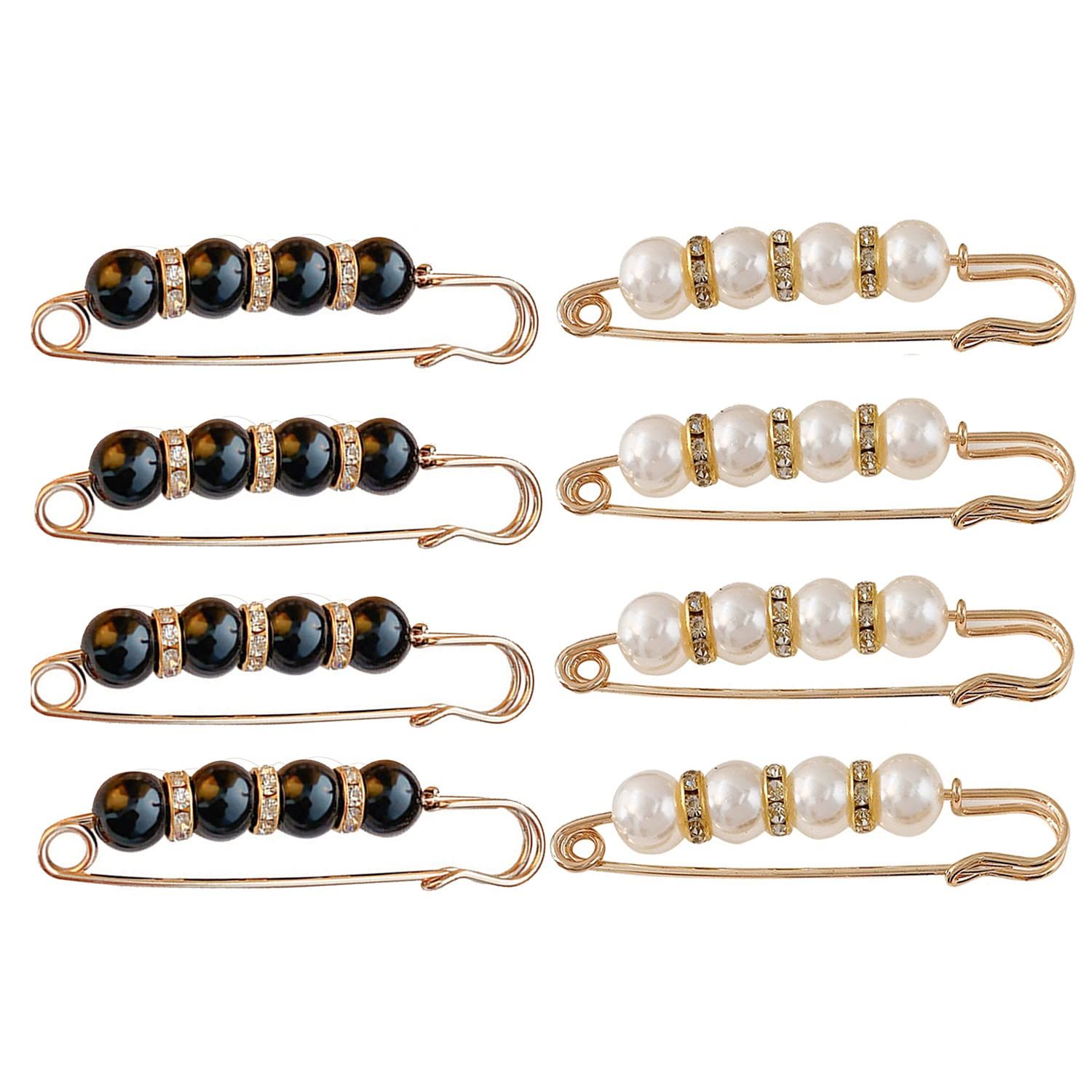 4pcs Safety Pin Brooch, Pearl Brooch Pins, Sweater Shawl Crystal Clip, for