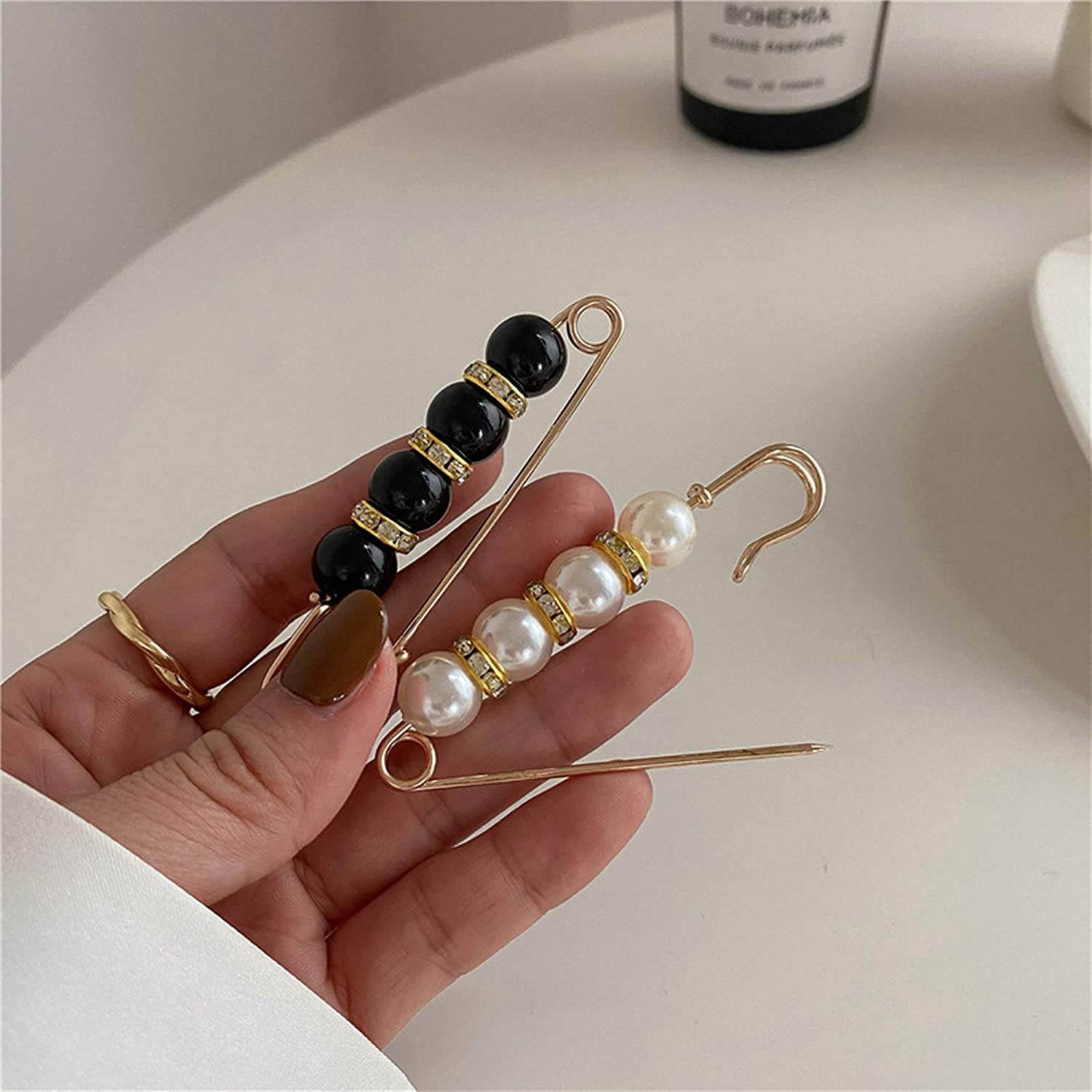 4pcs Safety Pin Brooch, Pearl Brooch Pins, Sweater Shawl Crystal Clip, for view 5