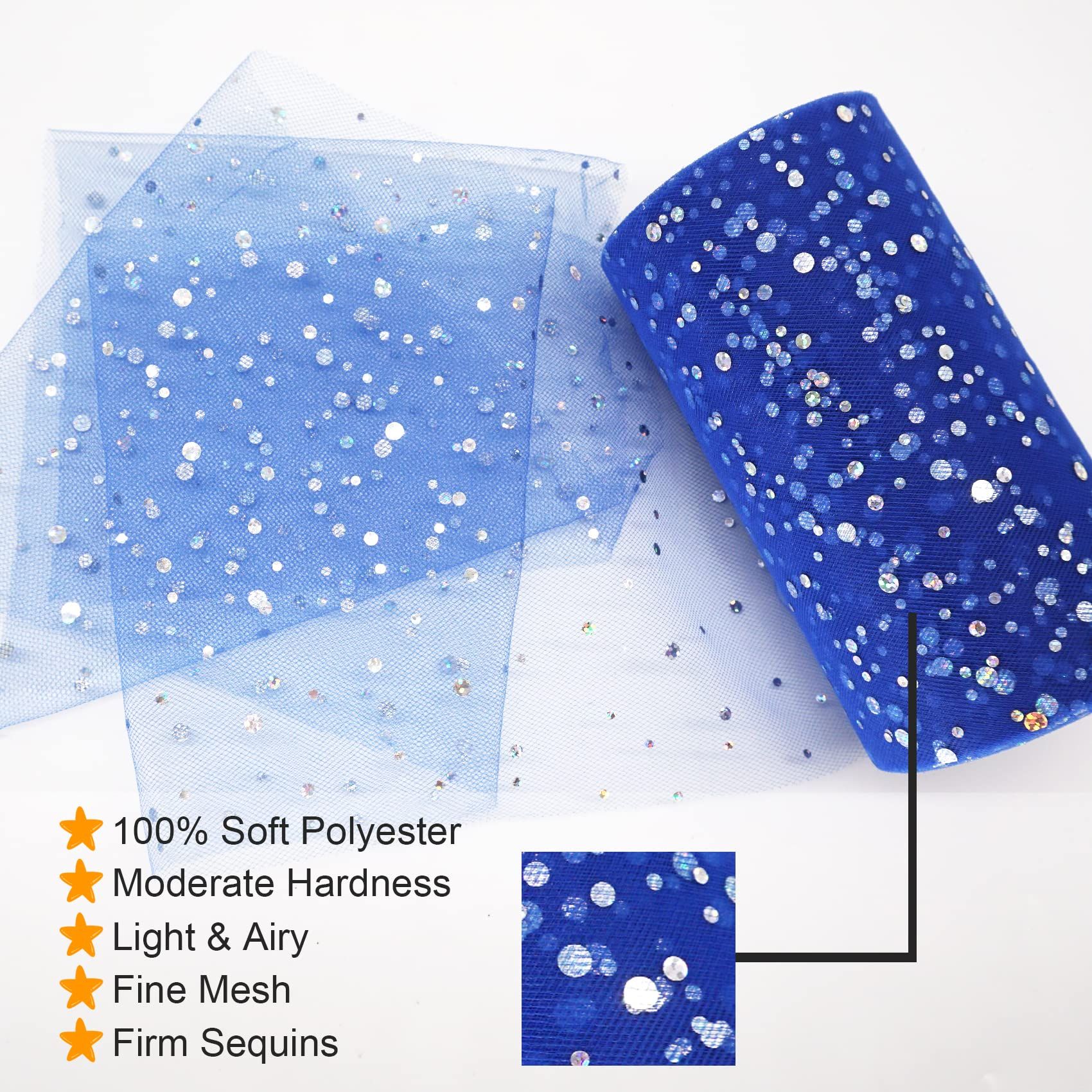 Glitter Tulle Fabric Rolls 6 Inch 50 Yards (150ft) Sparkling Ribbon Sequin view 3