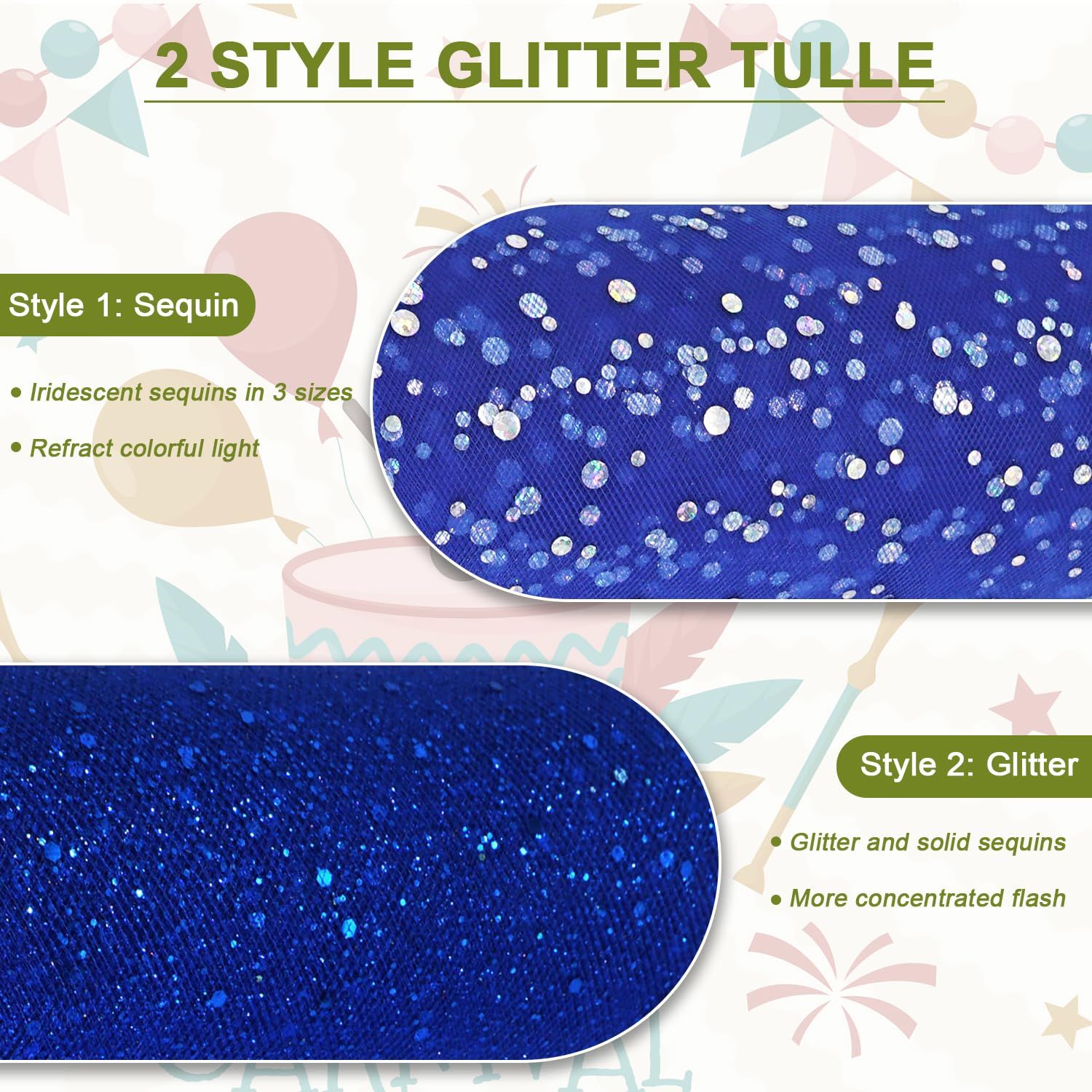 Glitter Tulle Fabric Rolls 6 Inch 50 Yards (150ft) Sparkling Ribbon Sequin view 4