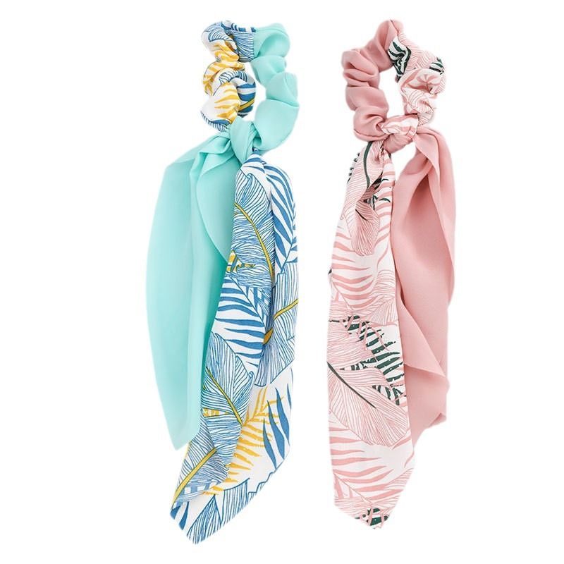 2 Pcs Hair Scarf Scrunchies Cute Women printed floral Ribbon Scrunchies Set