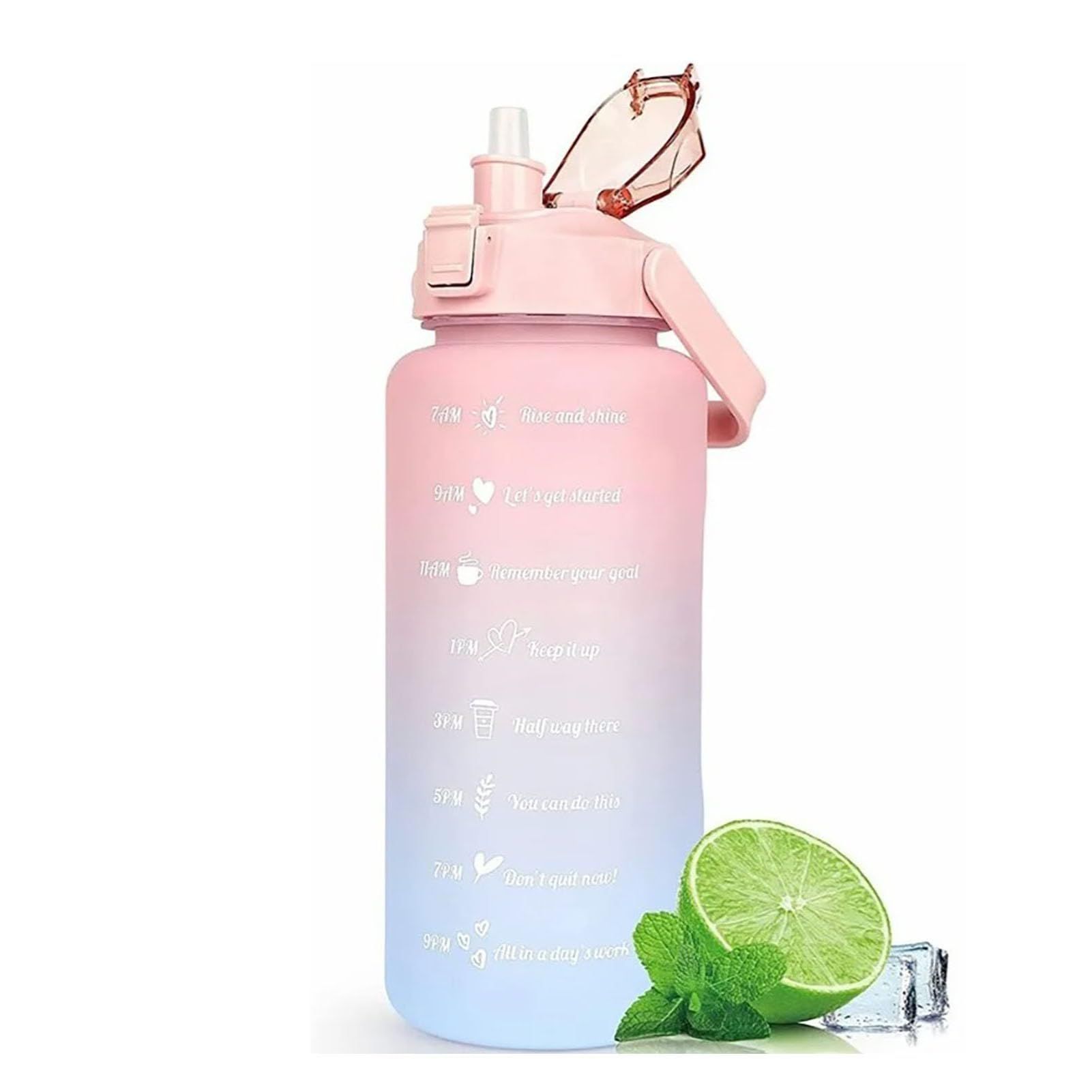 Large Motivational Water Bottle with Straw Time Marker BPA Free for Sport and