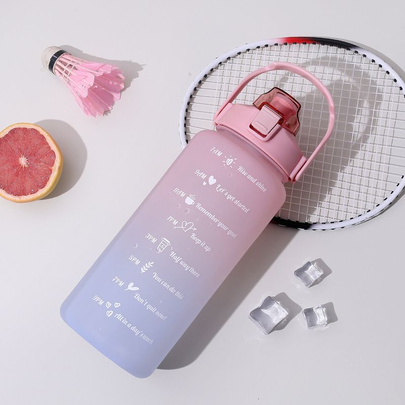 Large Motivational Water Bottle with Straw Time Marker BPA Free for Sport and view 2
