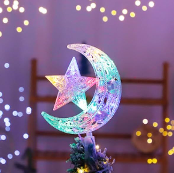 Moon Star Shape Xmas Tree Top Decor Lights 3D Hollow Silver Sparkling Xmas view 5