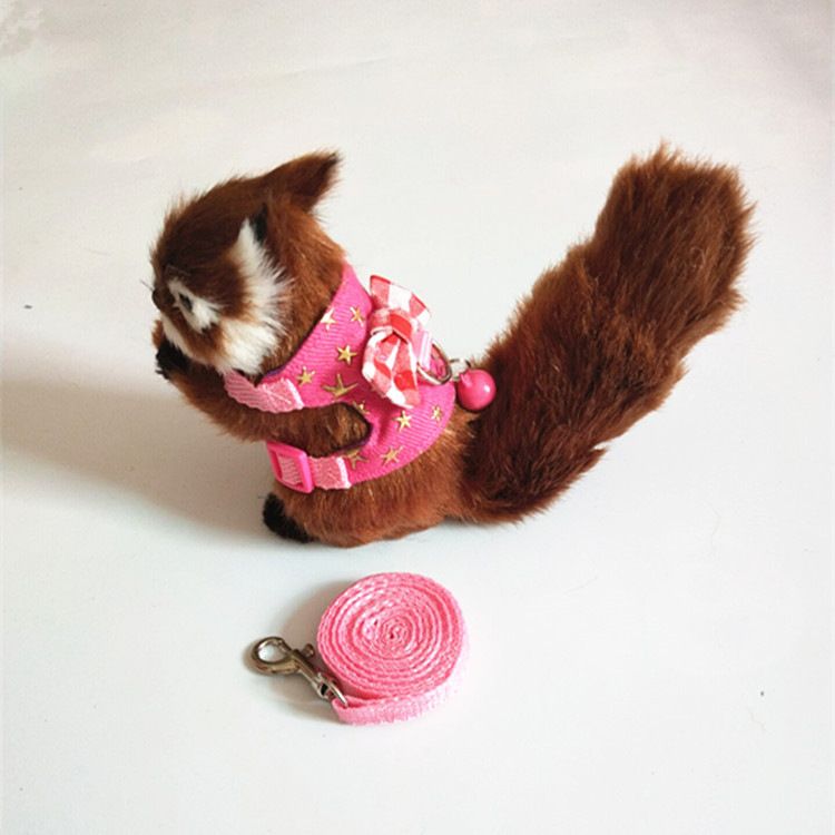 Vest and Leash Set with Bowknot and Bell Decor for Gerbil Squirrel Kitten view 5