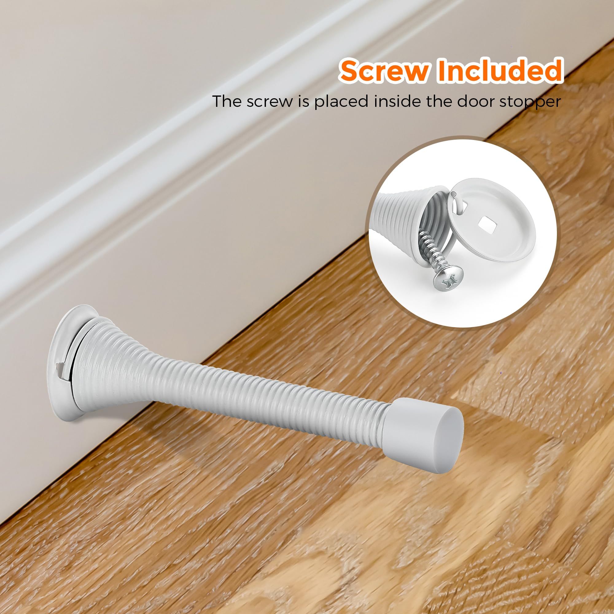 Door Stoppers, 6 Pack White Spring Door Stops with Rubber Bumper, Door view 4