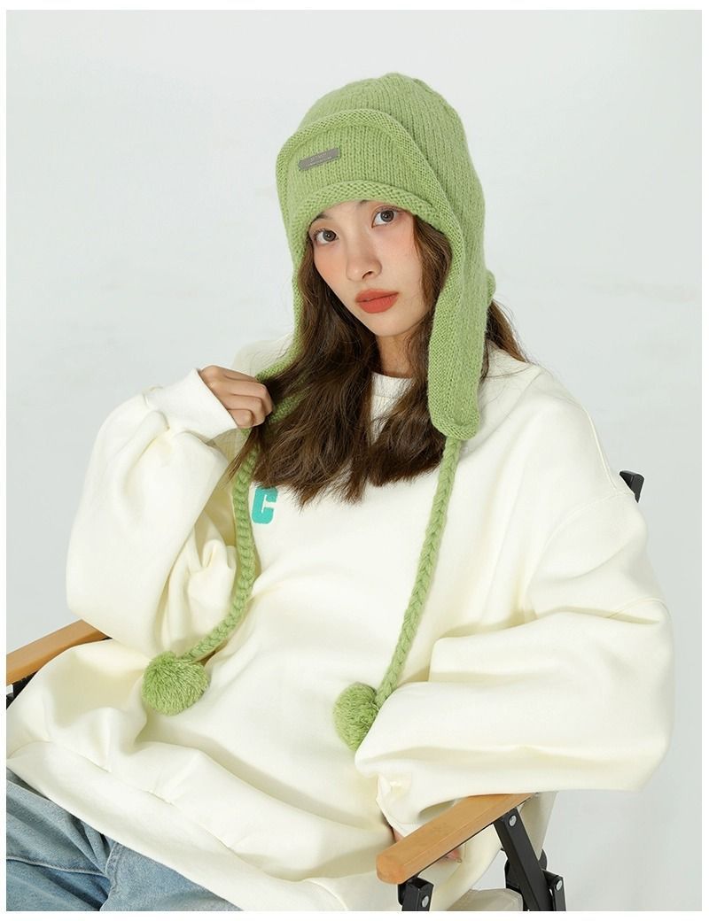 Women Knitted Hat Winter Lace Up Hat Woolen Caps Outdoor Skiing Hat for view 5