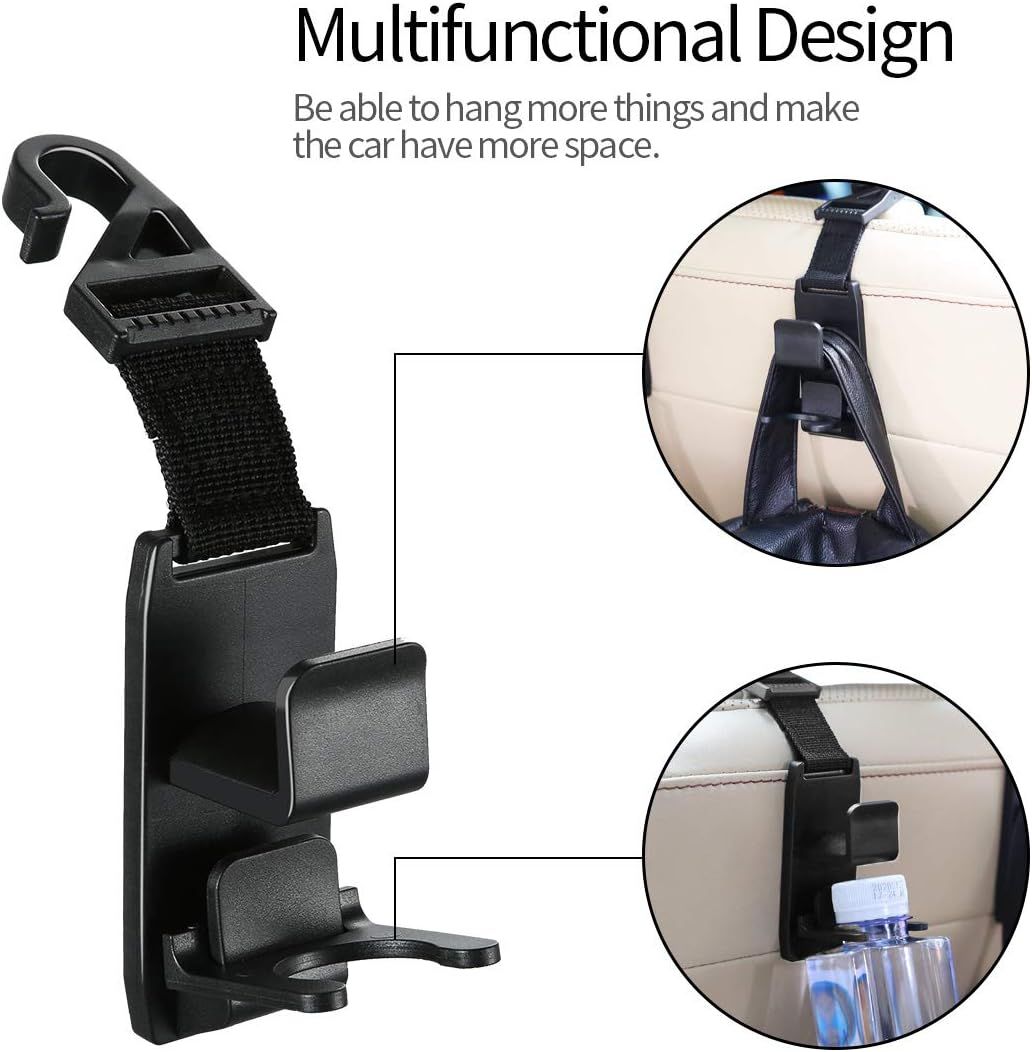 Car Seat Headrest Hook, 4 Pack Adjustable Car Storage Headrest Hanger Holder view 3