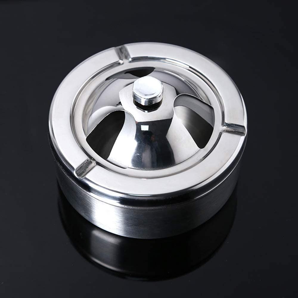 Ashtray Ash Tray 1pc Stainless Steel Ashtray with lid Spinning Lid Windproof view 3